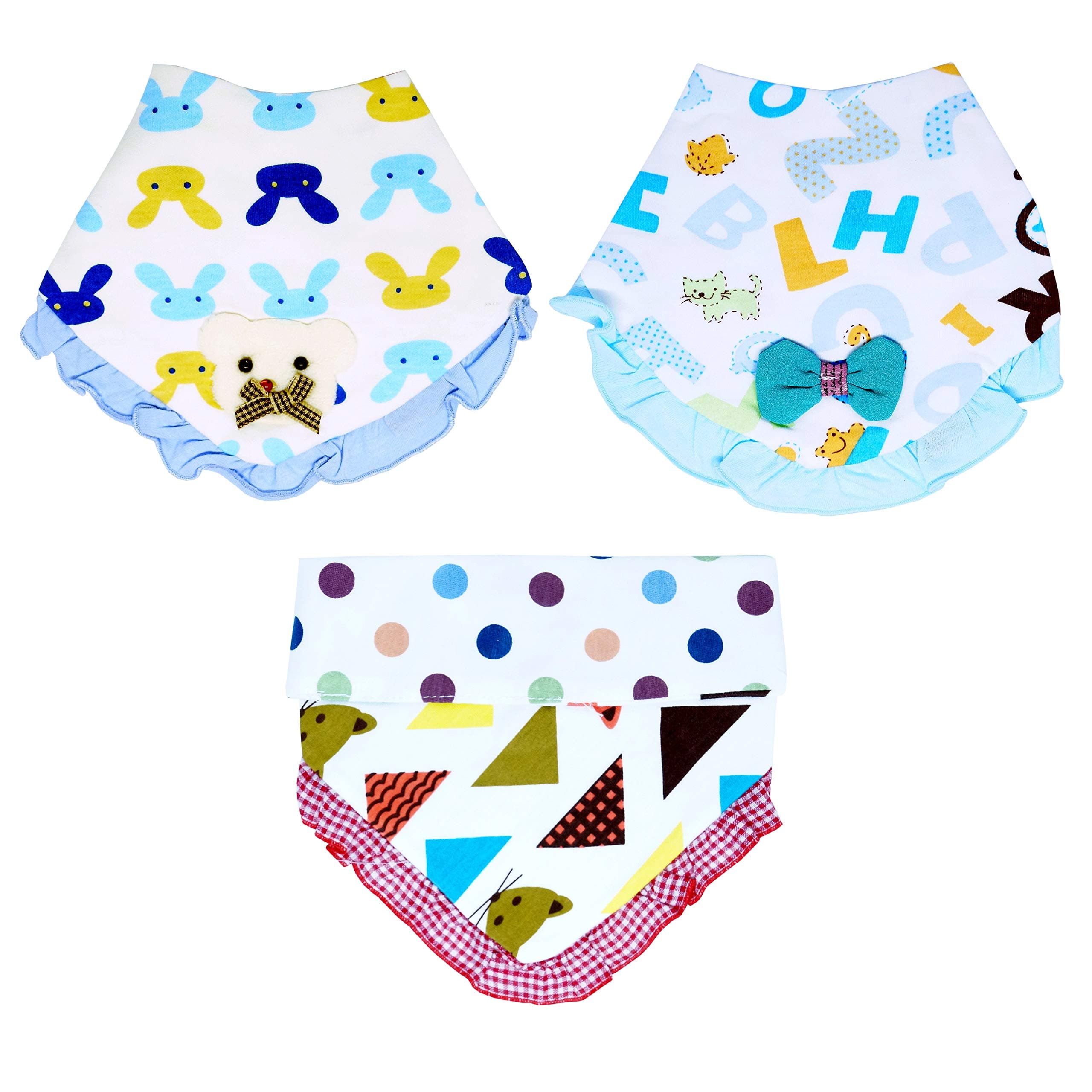 FOK 1 Pc Cotton Soft Stylish Double Layer Adjustable Feeding Baby Bib - Random Color