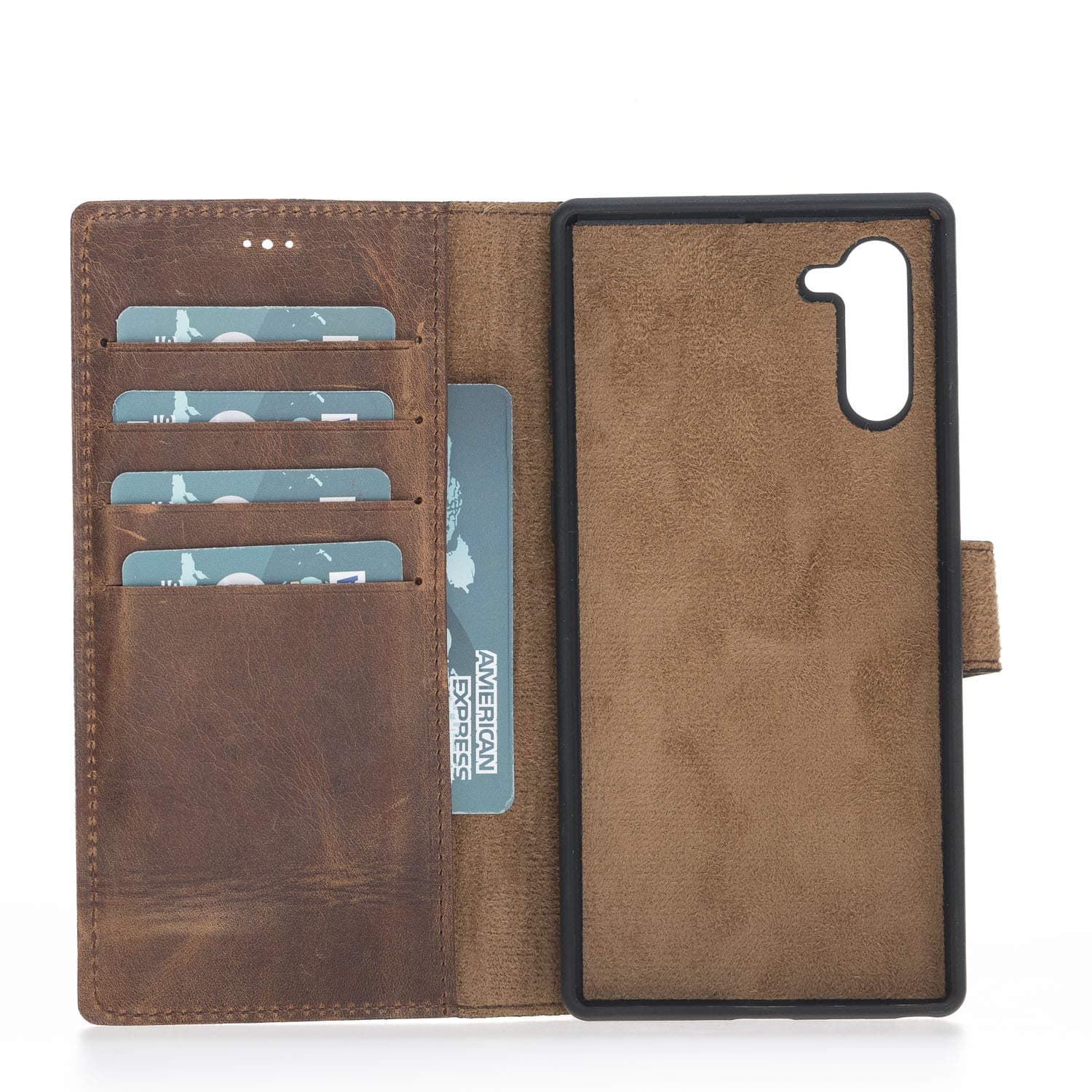 Samsung Galaxy Note10 Leather Wallet Case, Samsung Galaxy Note10 Premium Handmade Genuine Leather RFID Protection Cover Detachable Magic Wallet Case for Note 10 Card Slots and Cash Slot (Dark Brown)