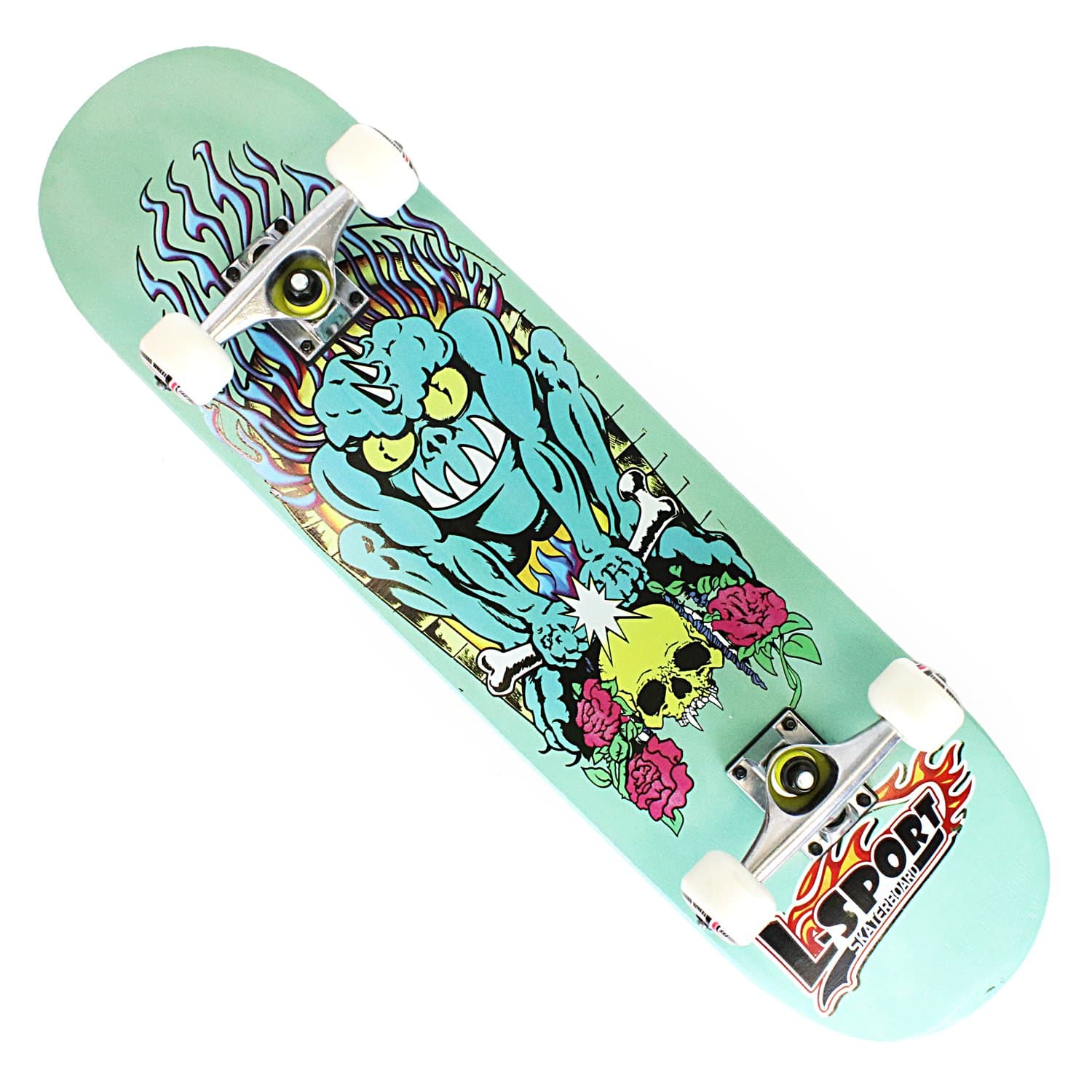 OneHype - Pro Complete Skateboard Designer Board, 31" x 8 inch Maple Wood Deck, Black Aluminum Trucks, ABEC 7 Bearings