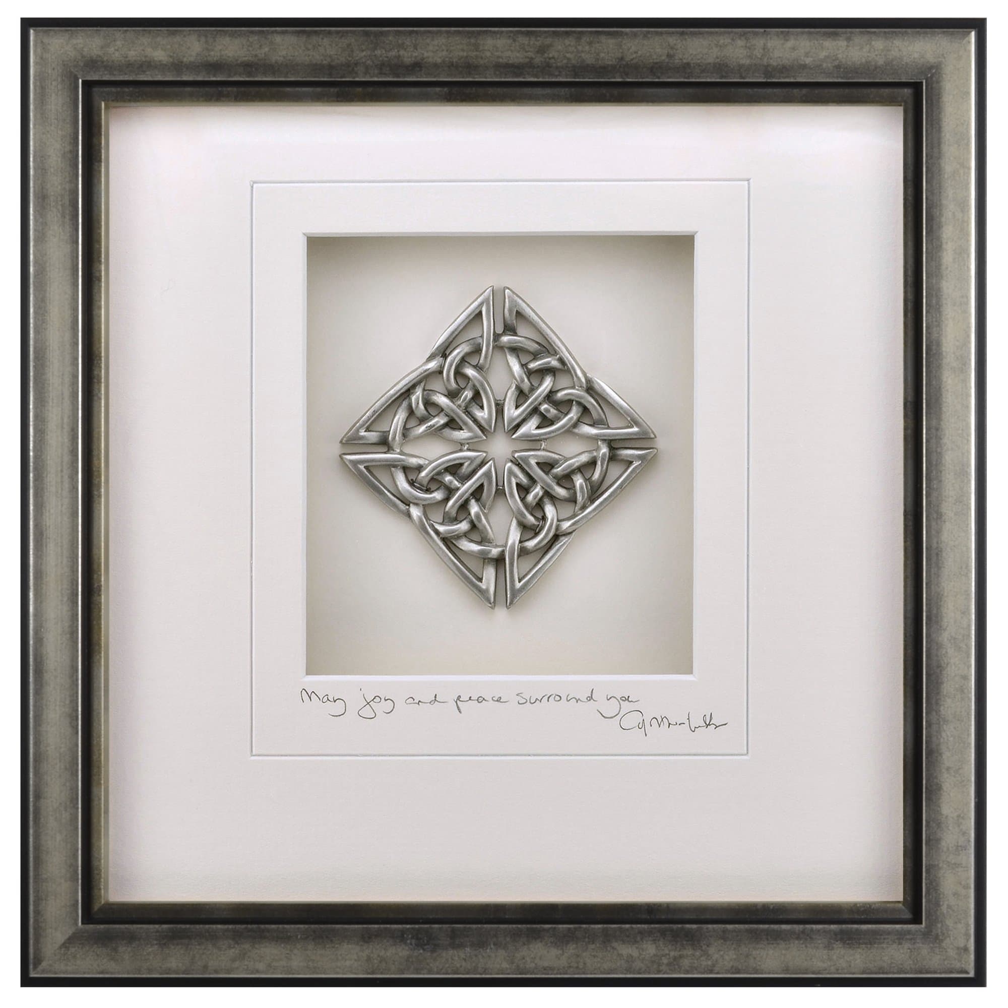 Cynthia Webb Designs Celtic Knot, Diamond May Joy and Peace Surround You Framed Pewter 9"x9" Silver Finish – Handcrafted in the USA