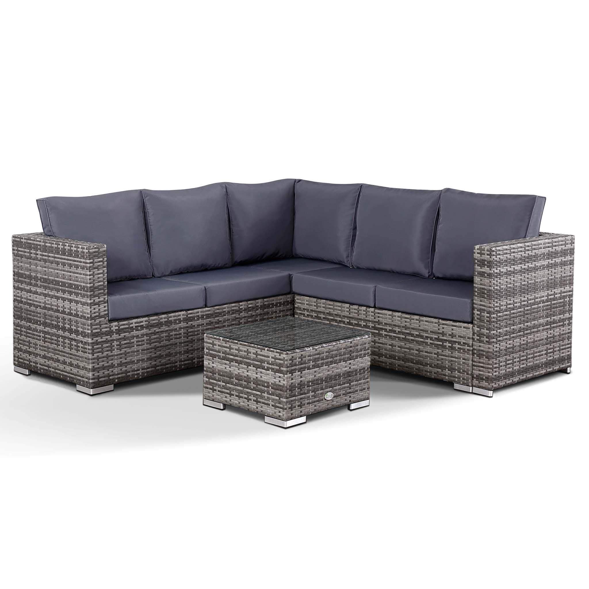 Club RattanColette Modern Large LHF Corner Sofa with Rising Table in Grey Weave, 8 Seater Rattan Garden Furniture