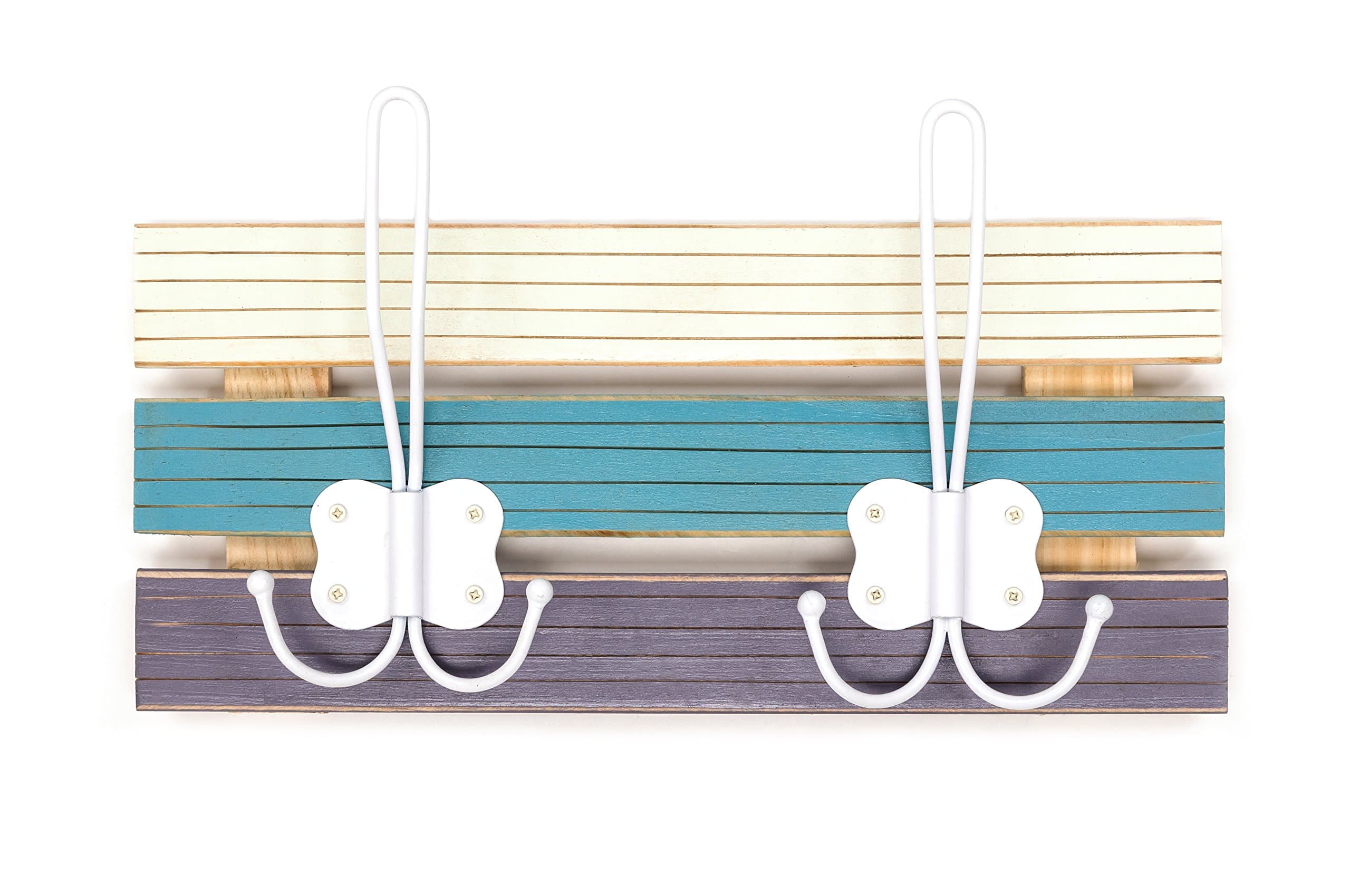 Headbourne HR0201C Wood Slats Wall Mount Hook Rack, Multicolor