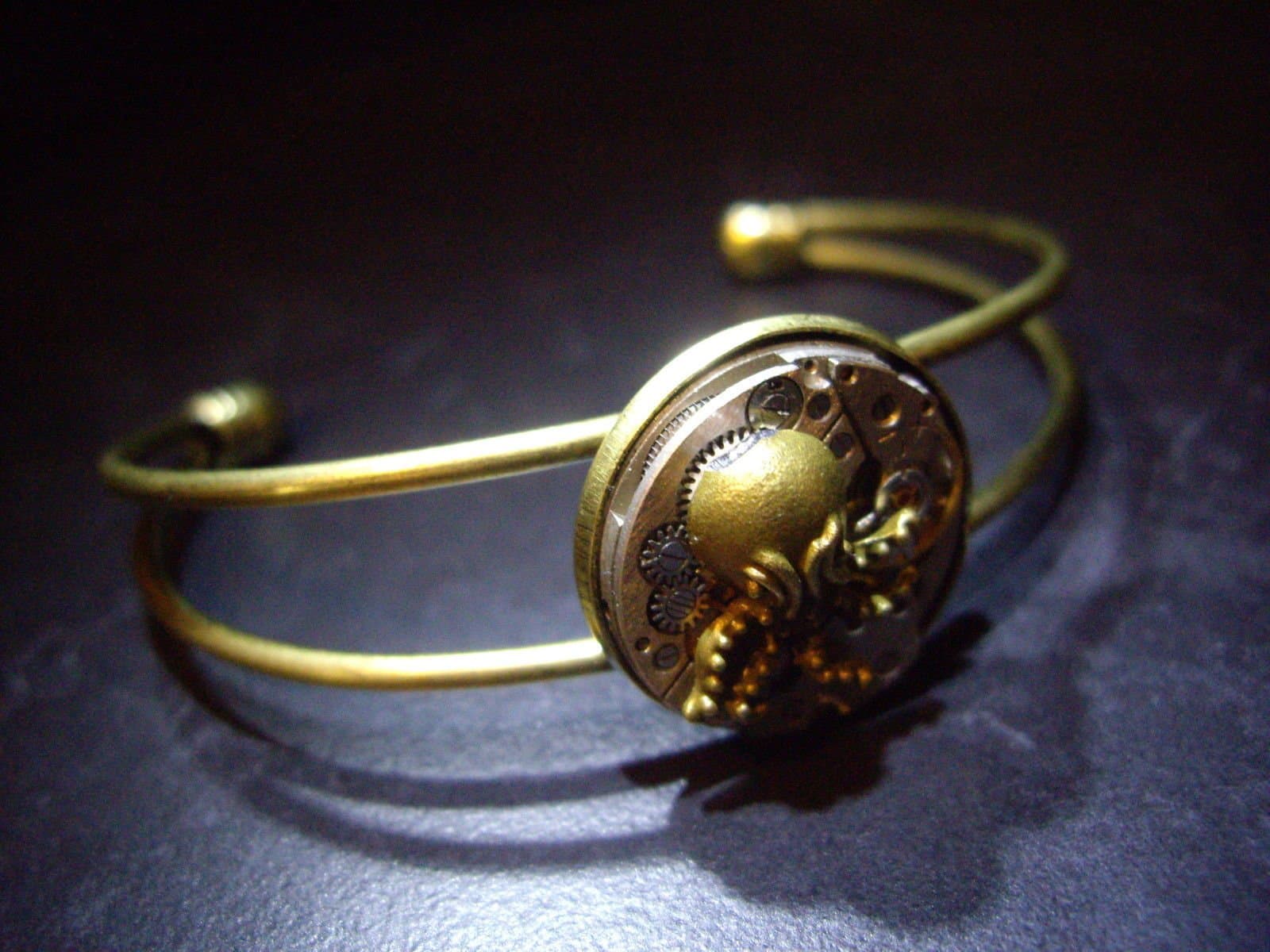 Steampunk Watch movement and brass octopus Bracelet bangle