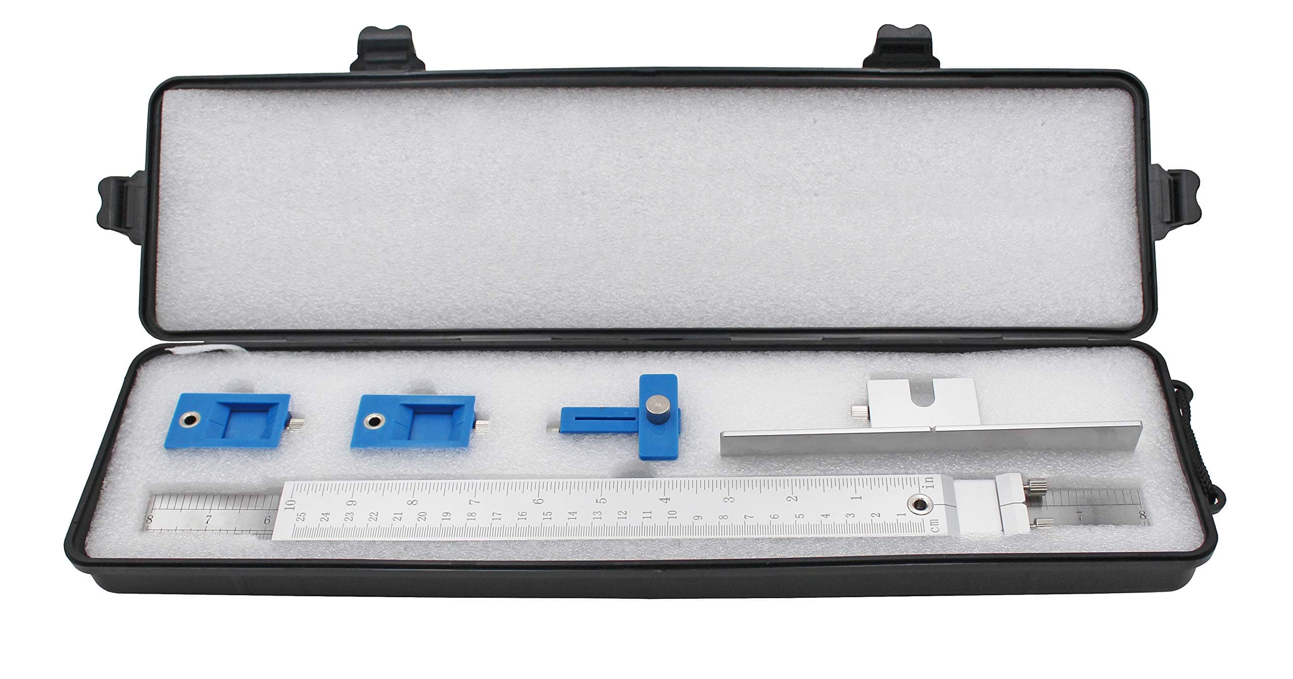 Cabinet Hardware Jig Tool for Handles and Knobs Drawer Guide Jig on Doors and Drawer Fronts, Fastest and Most Accurate Knob for inch Scale-Blue Aluminium Box