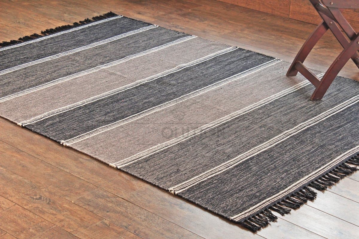 Rugolution Handmade 4'8" x 6'8" / 140x200 cm Gray Tie Dye Yarn Striped Pattern Area Rug, 100% Cotton, Style: 0040