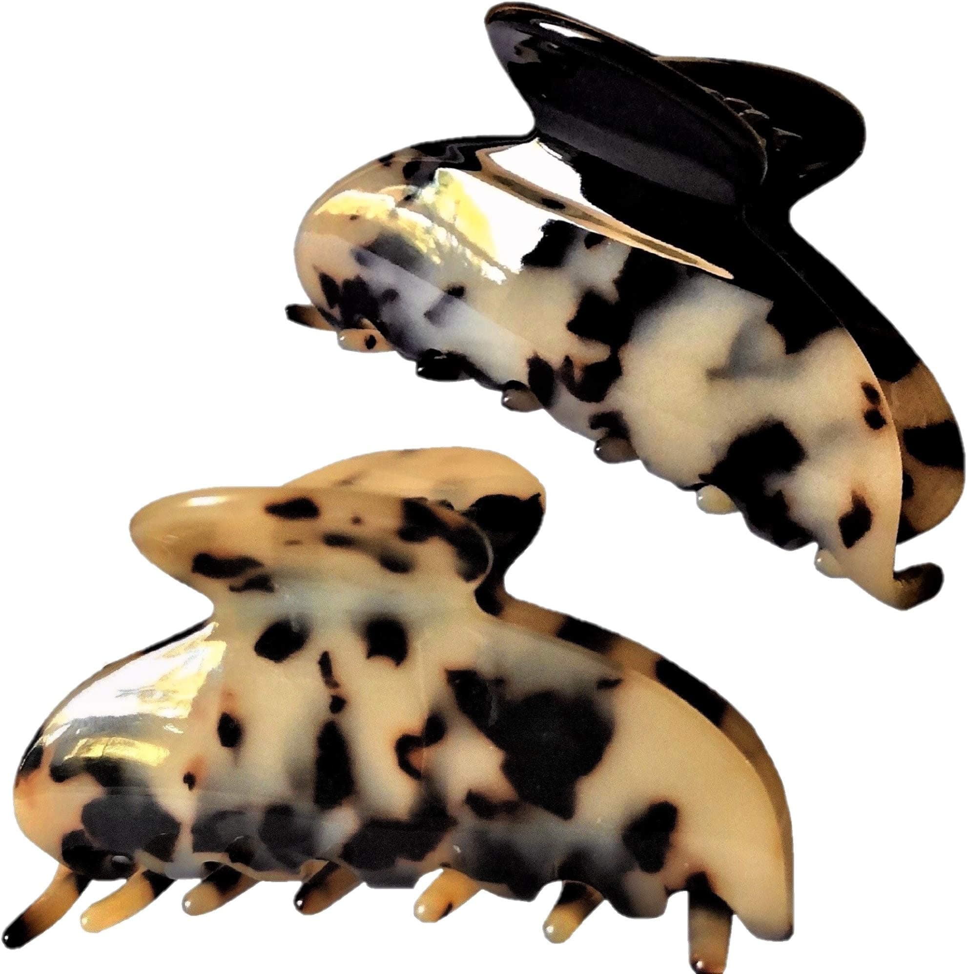 2 Pack, Exquisite Medium Tortoise Hair Claw Clips 3.1", Strong Hold French Celluloid Acetate Barrettes and Clips for Women, Protective Jewelry Bag Included (Tortoise2Pak)