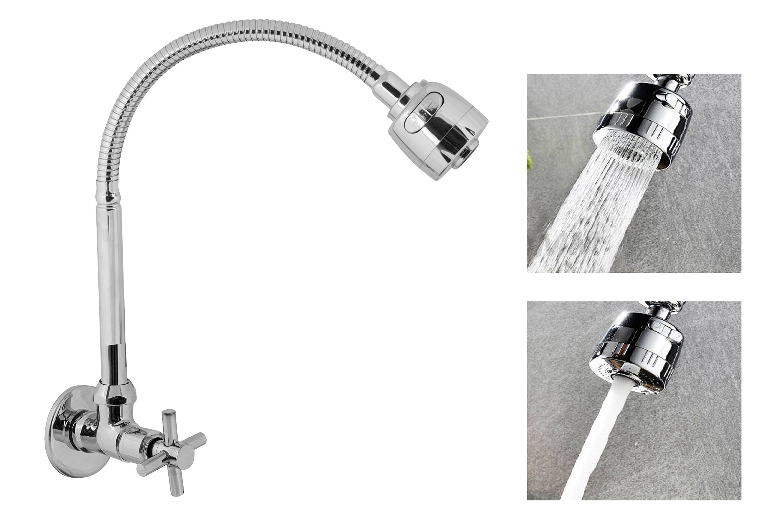 AAI Brass 360 Degree Rotating Kitchen Sink Basin Tap with Multi Spray Patterns (Silver)