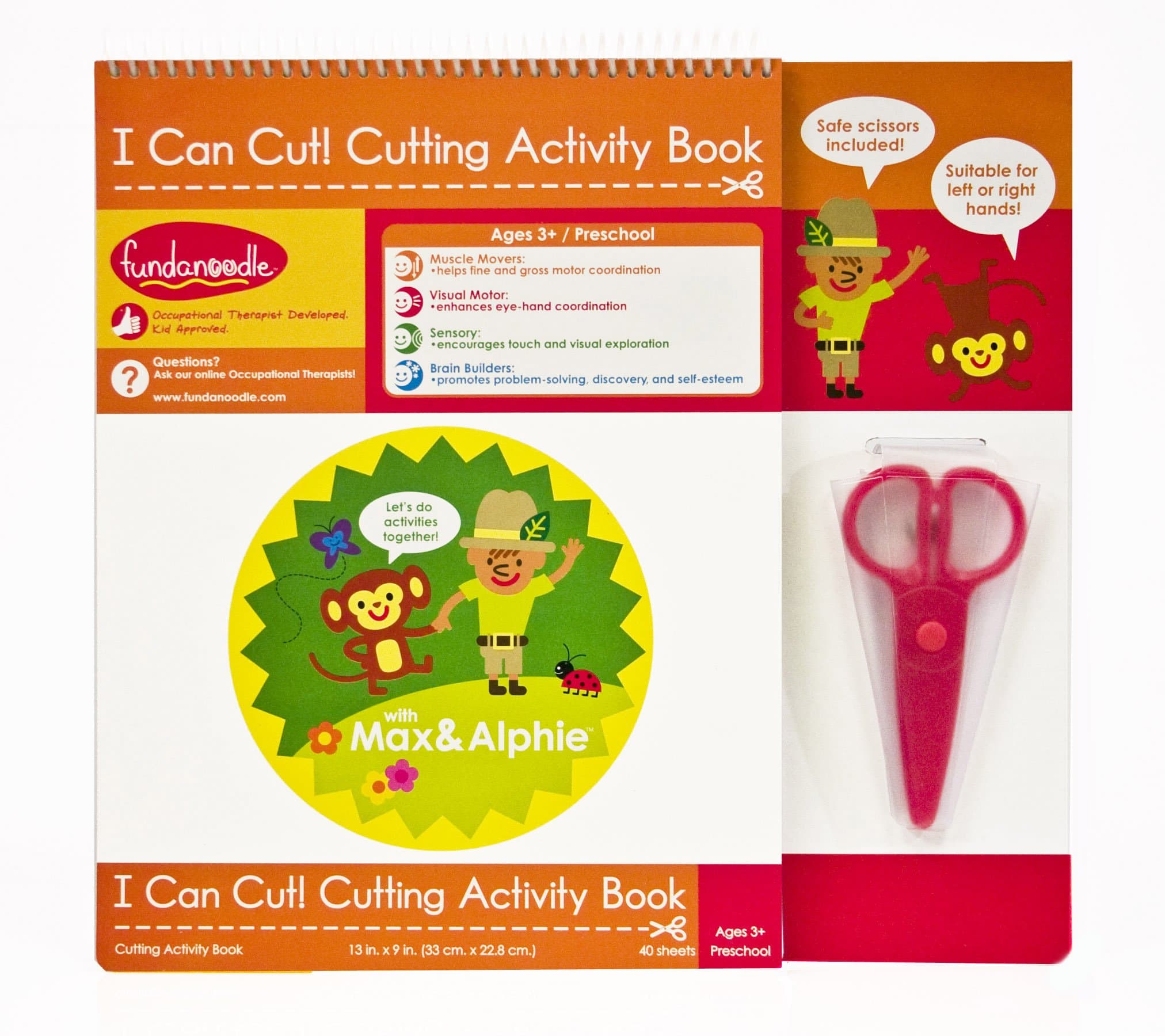Fundanoodle I Can Cut, Cutting Activity Book with Scissors, 9 x 12 Inches, 40 Sheets, Ages 3 and Up (15263)