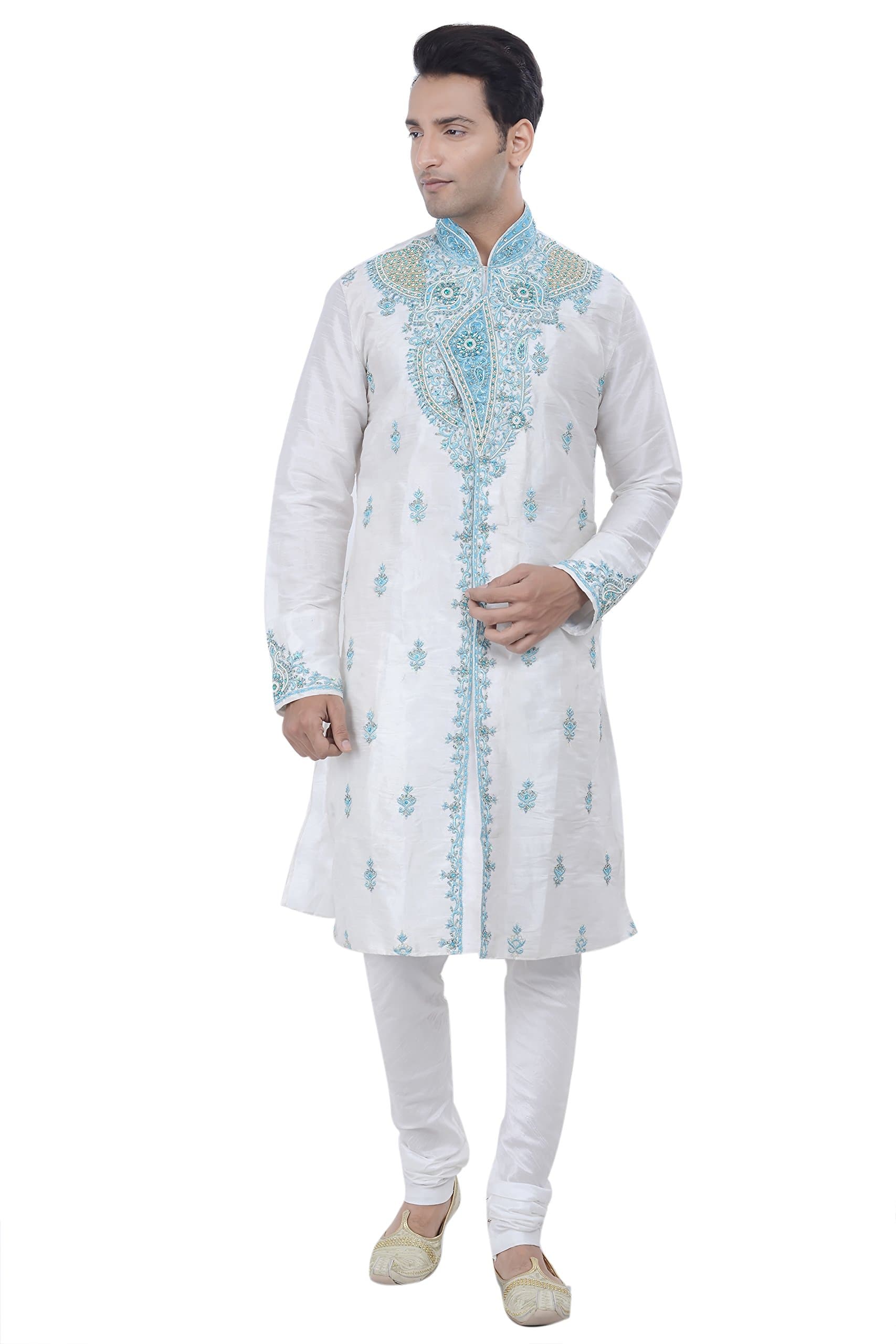 Rajwada Indian Design Off-White Kurta Sherwani for Men 2pc Suit