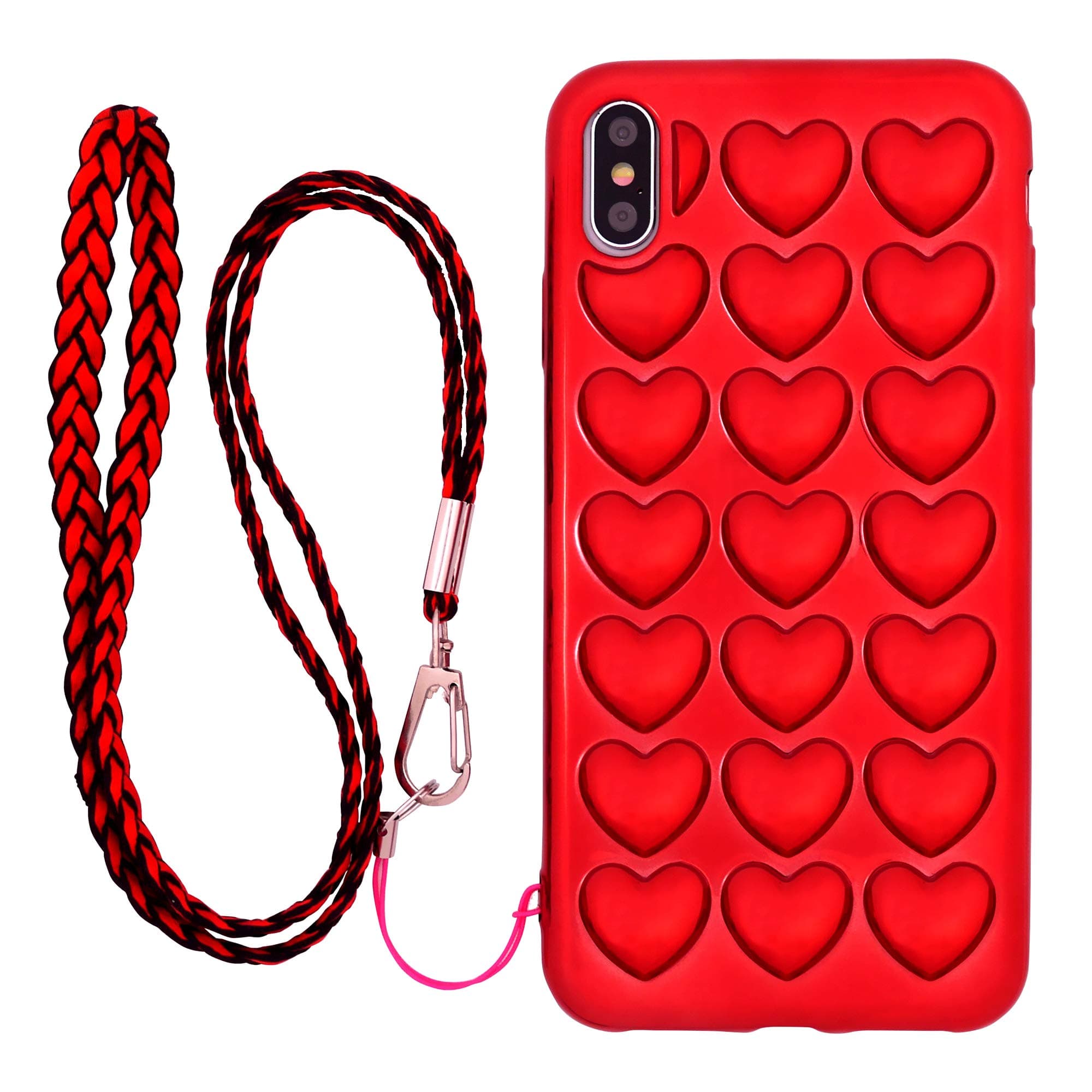iPhone 8 Case for Women, iPhone 7 Case for Girl, DMaos 3D Bubble Heart Cover with Lanyard Strap Necklace, Cute Girly for iPhone8 iPhone7 4.7 inch - Red