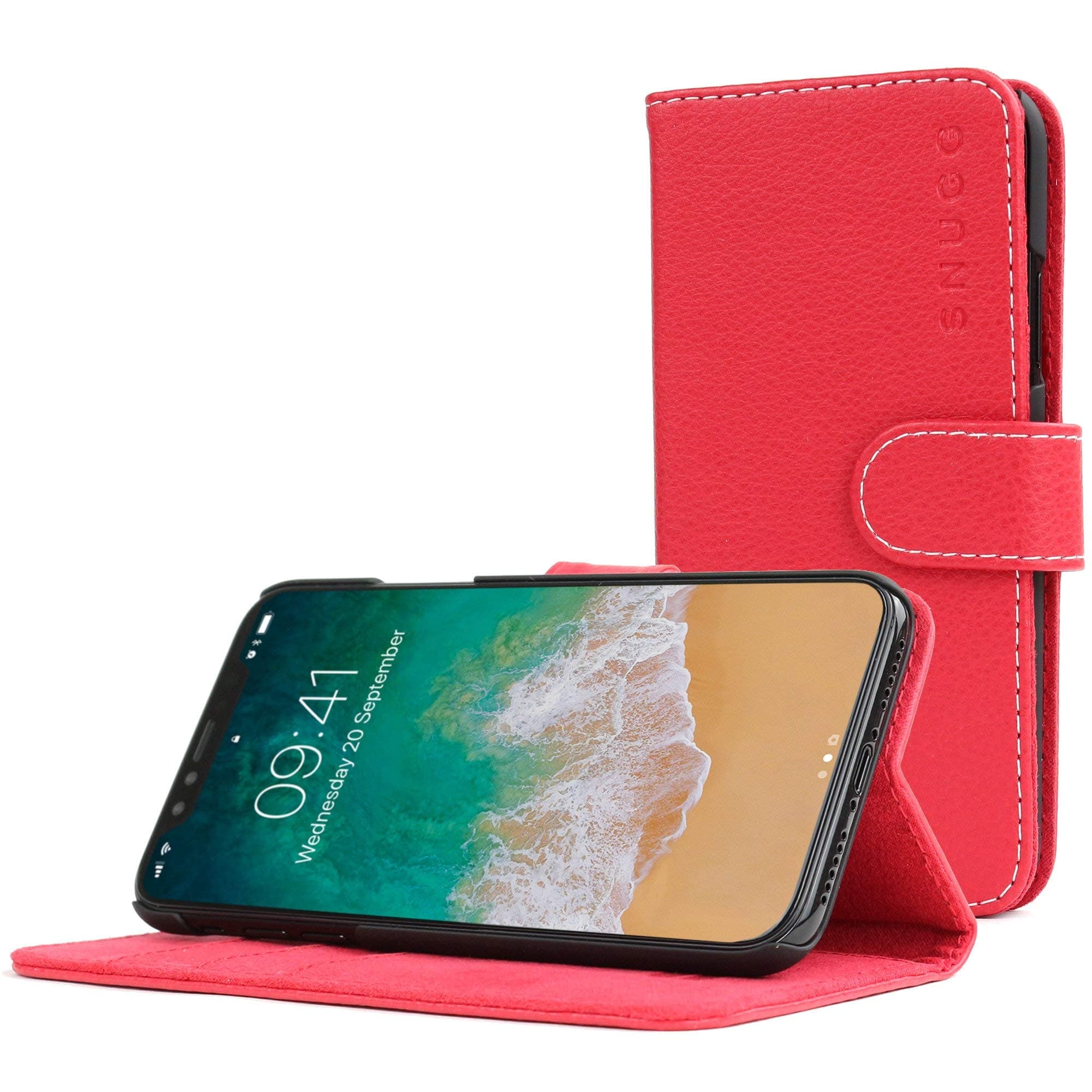 Snugg iPhone XR Wallet Case – Leather Card Case Wallet with Handy Stand Feature – Legacy Series Flip Phone Case Cover in Red