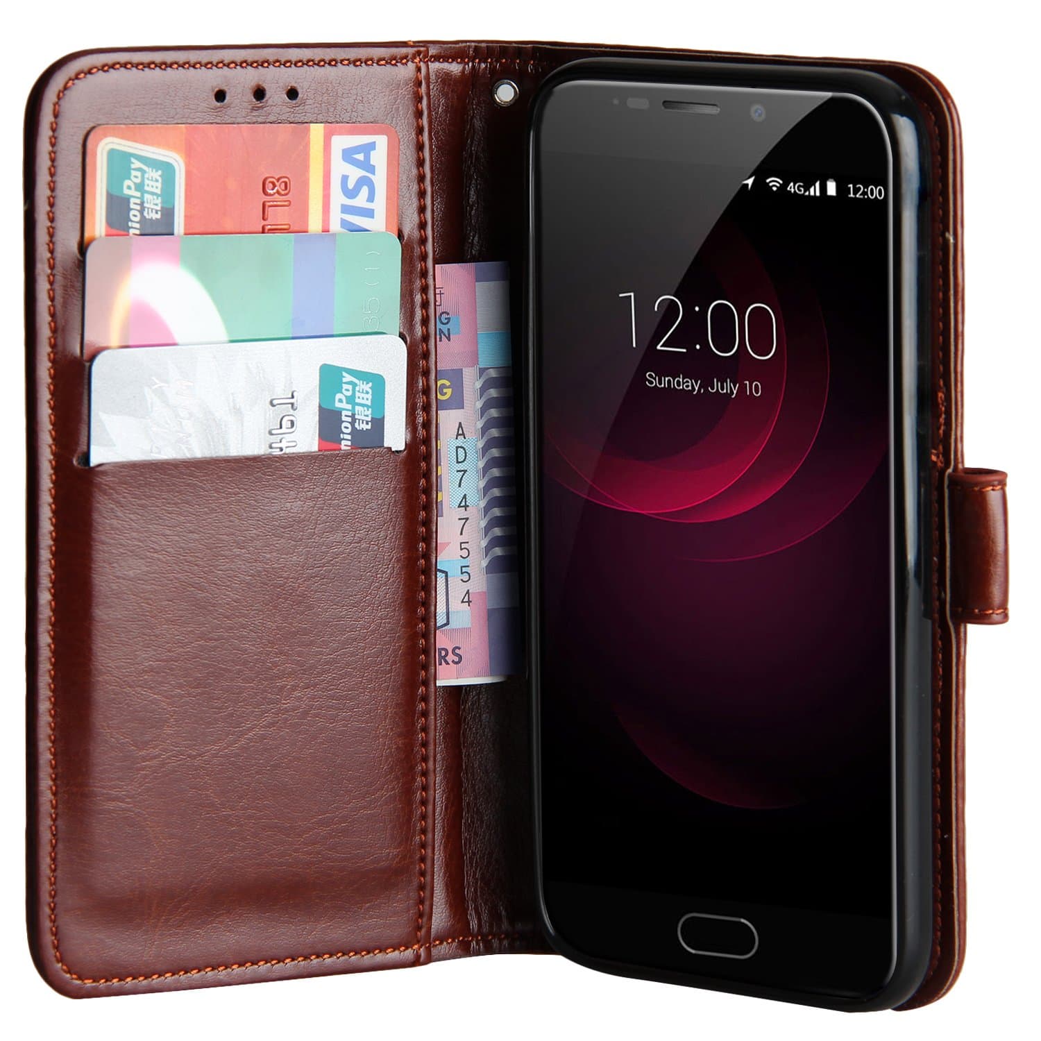 Raiphy Leather case for Umi Plus/UMIDIGI Plus,Phone protective Leather Case with a card slot and Stand Function (Brown)