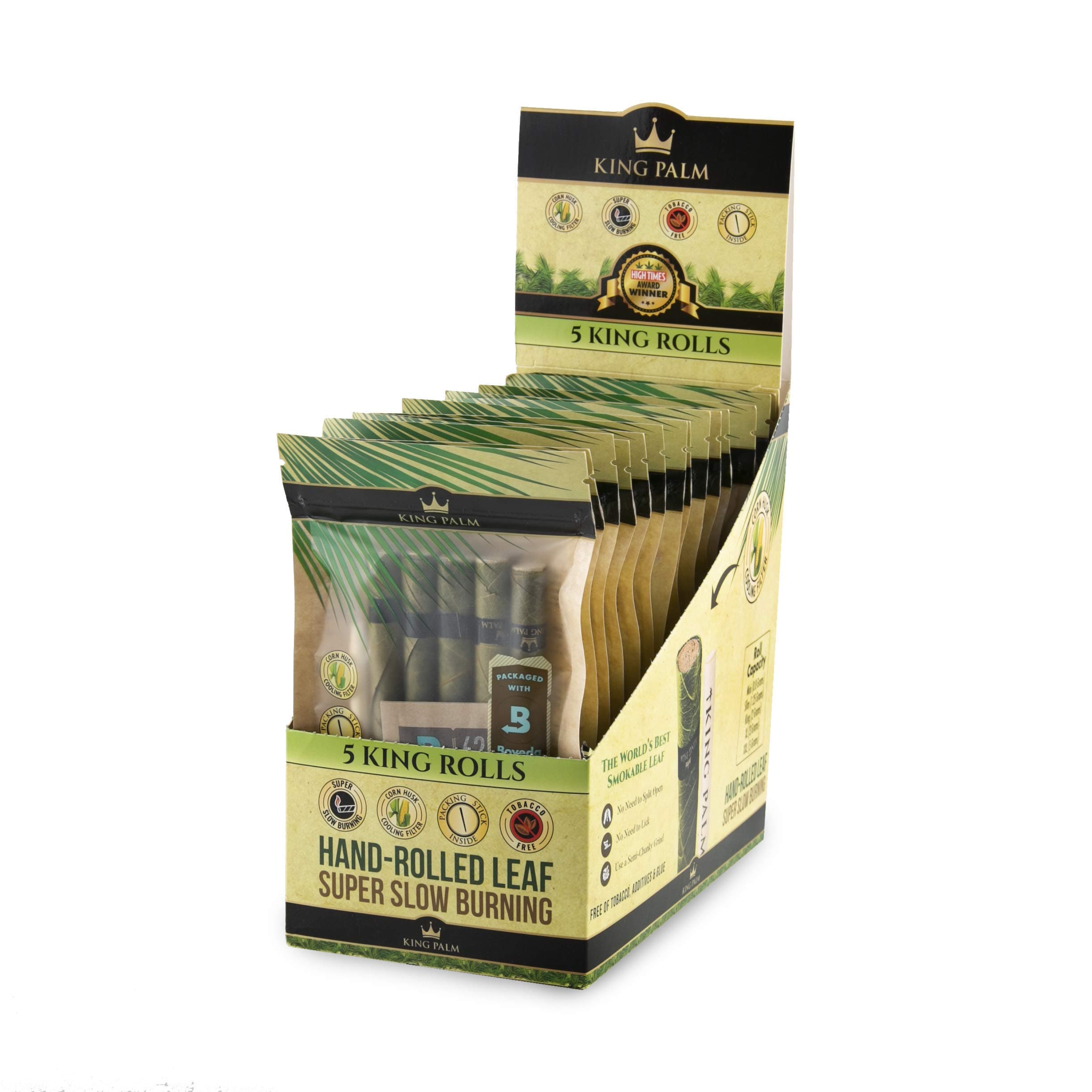 King Palm King Size Cones (Display Case - 15 Packs Of 5, 75 Rolls Total) - Natural Pre Wrap Palm Leafs - Pre Rolled Cones - All Natural Cones - Corn Husk Filter - Preroll Cones - Cones with Filter