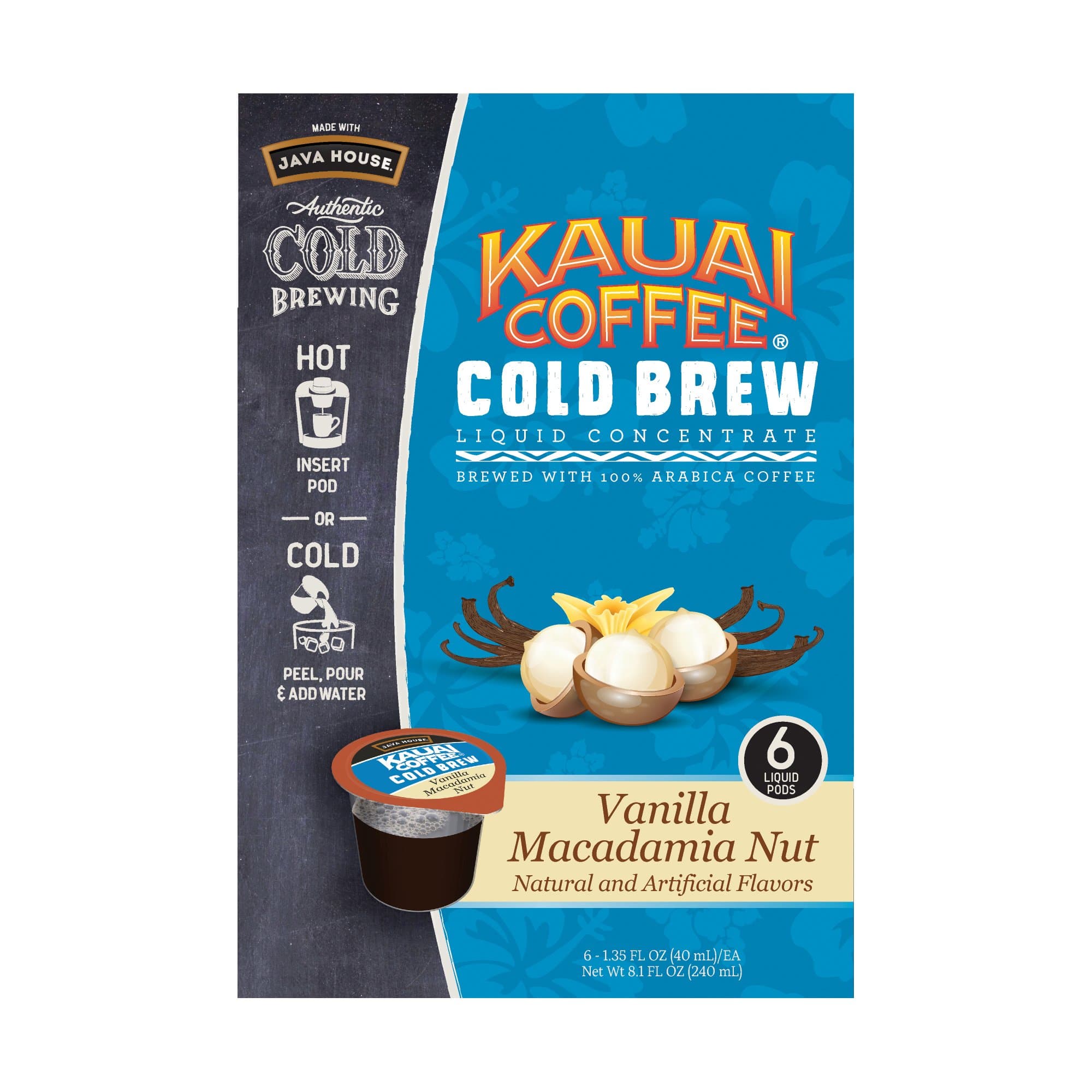 Kauai Coffee Vanilla Macadamia Nut Cold Brew Pods 6 Ct (Pack of 2)