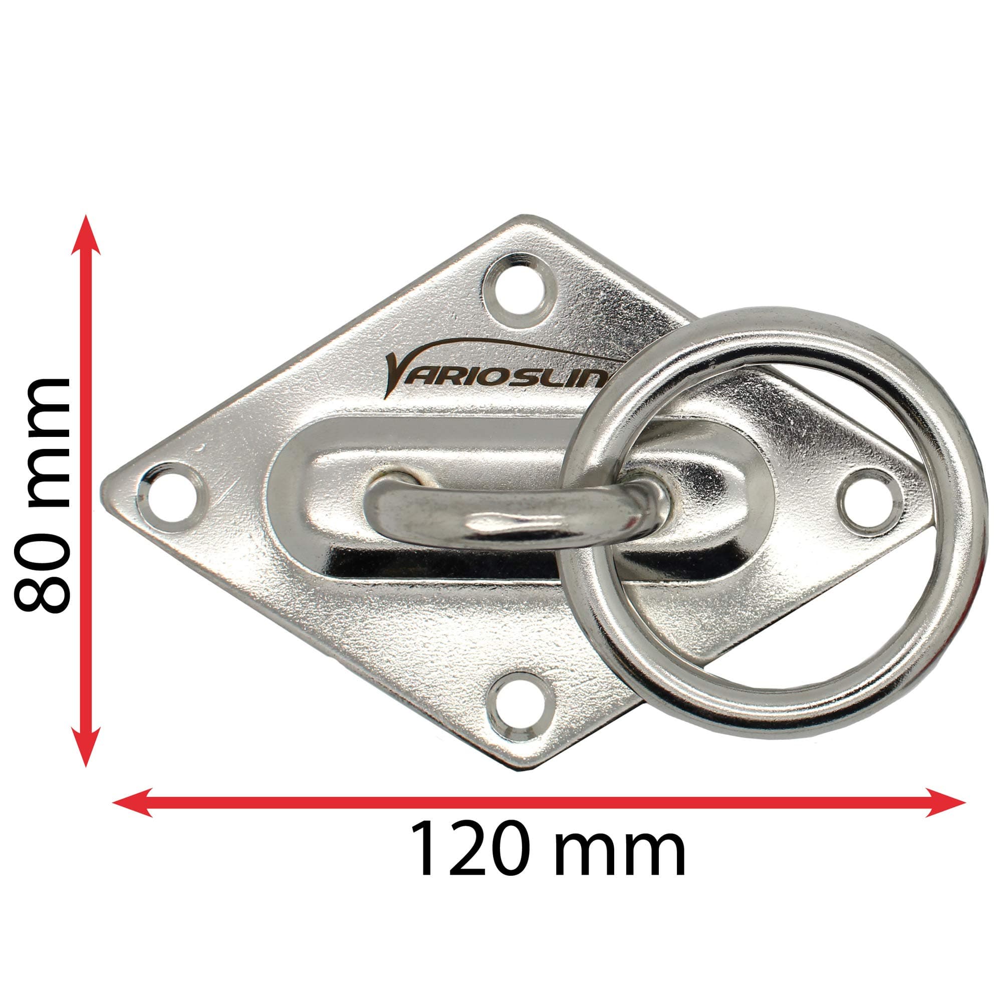 VarioSling Wall/Ceiling Mount/Fastening Hook/Eye Plate/Anchor with Ring for Suspension Trainer Hammocks Boxing Bags Sun Shadings Sails Equipment | Large, Stainless Steel, Set with Screws