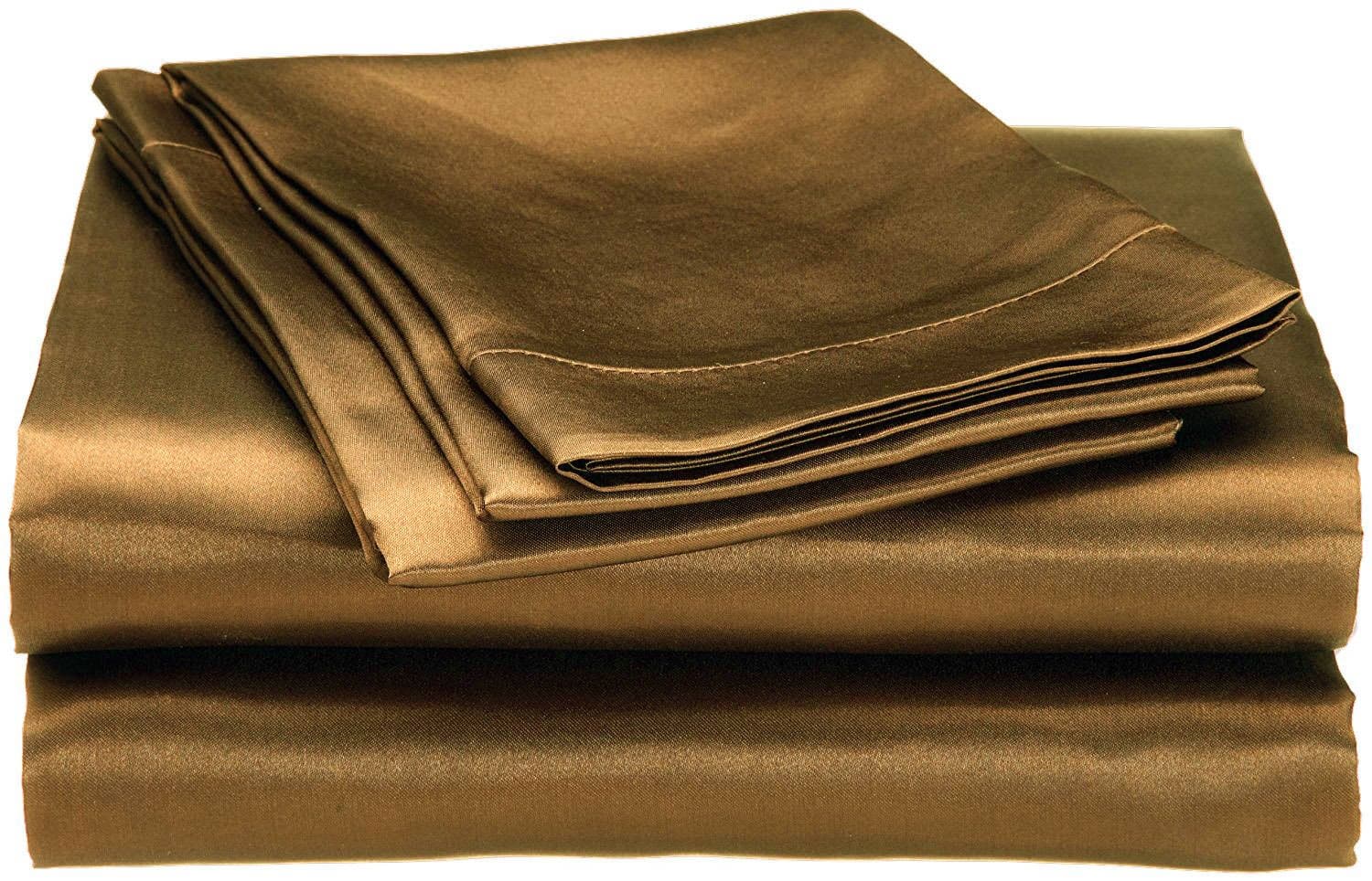 Cloud Fino Hotel Quality Silky Soft Luxurious Satin 7 Pc Sheet Set Wrinkle & Fade Resistant, Smooth Breathable Durable Comfort Bedding Set with Duvet Set !!! King, Brown