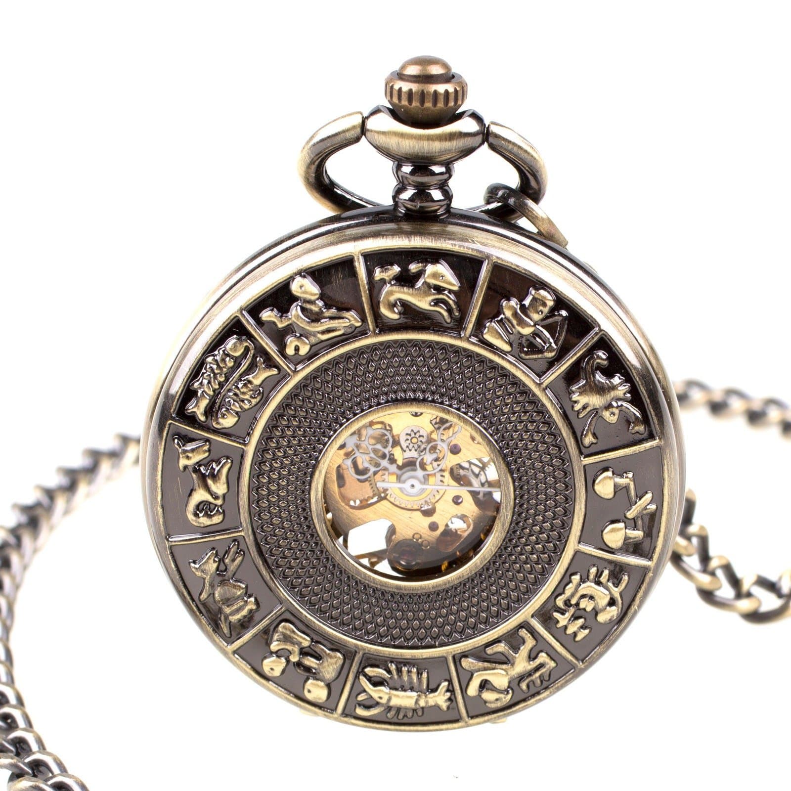 PACIFISTOR #PX-032-BRZ Mechanical Men's Pocket Watch Bronze Pendant Black Dial Steampunk Wind Up