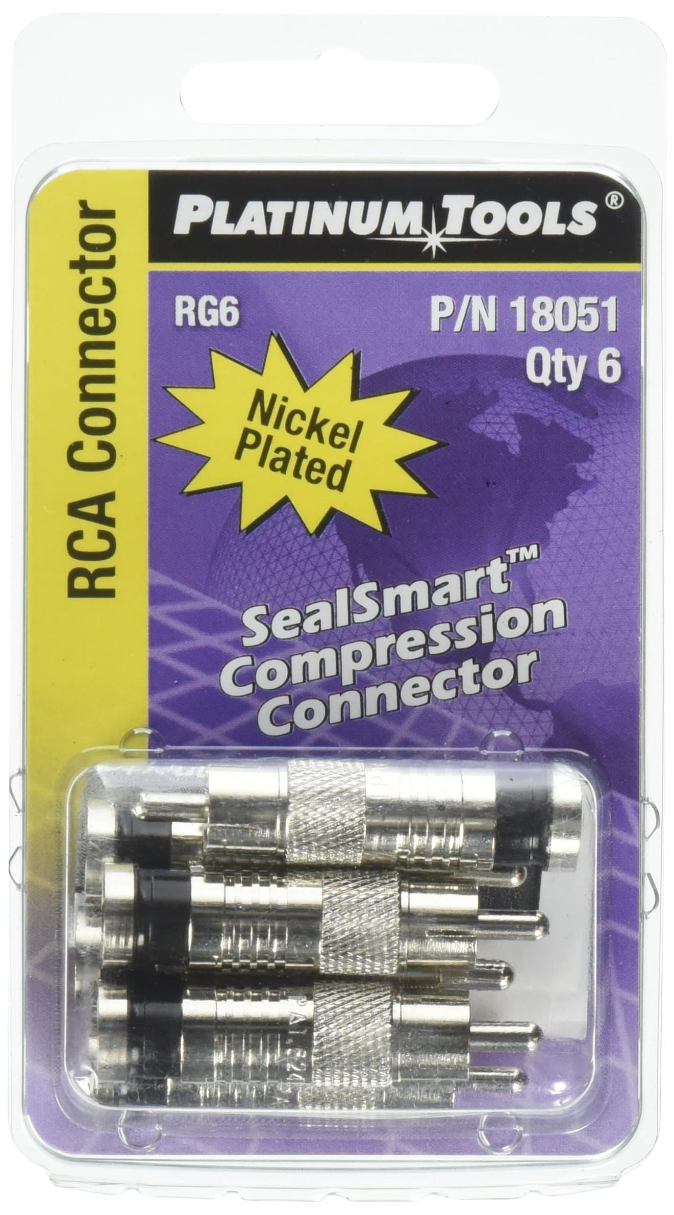 Platinum Tools 18051C RCA RG6 Compression, Nickel 6/Clamshell, Pack of 6