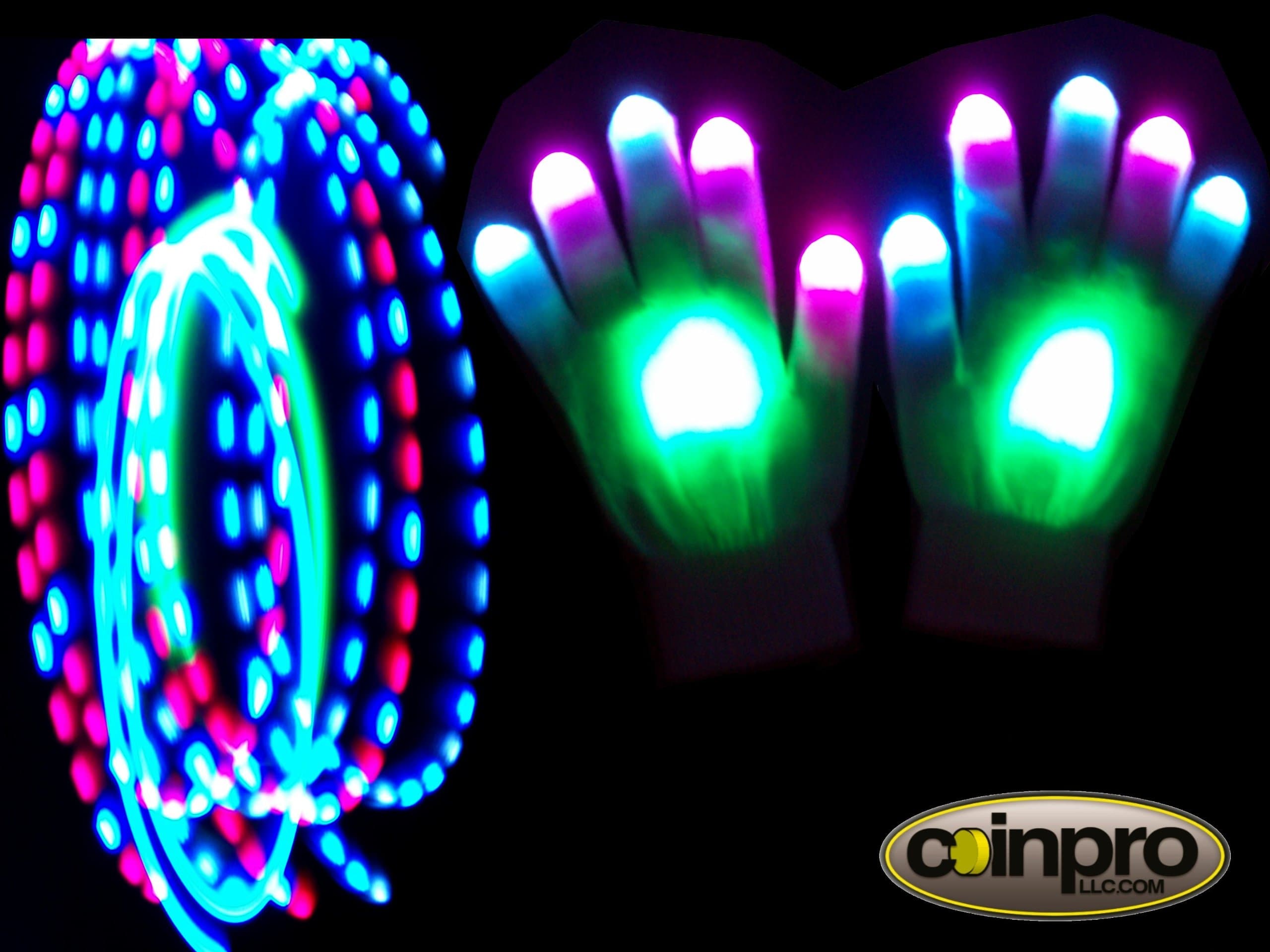 Led Gloves , COTTON CANDY GLOVE LIGHT SET, Rave Gear