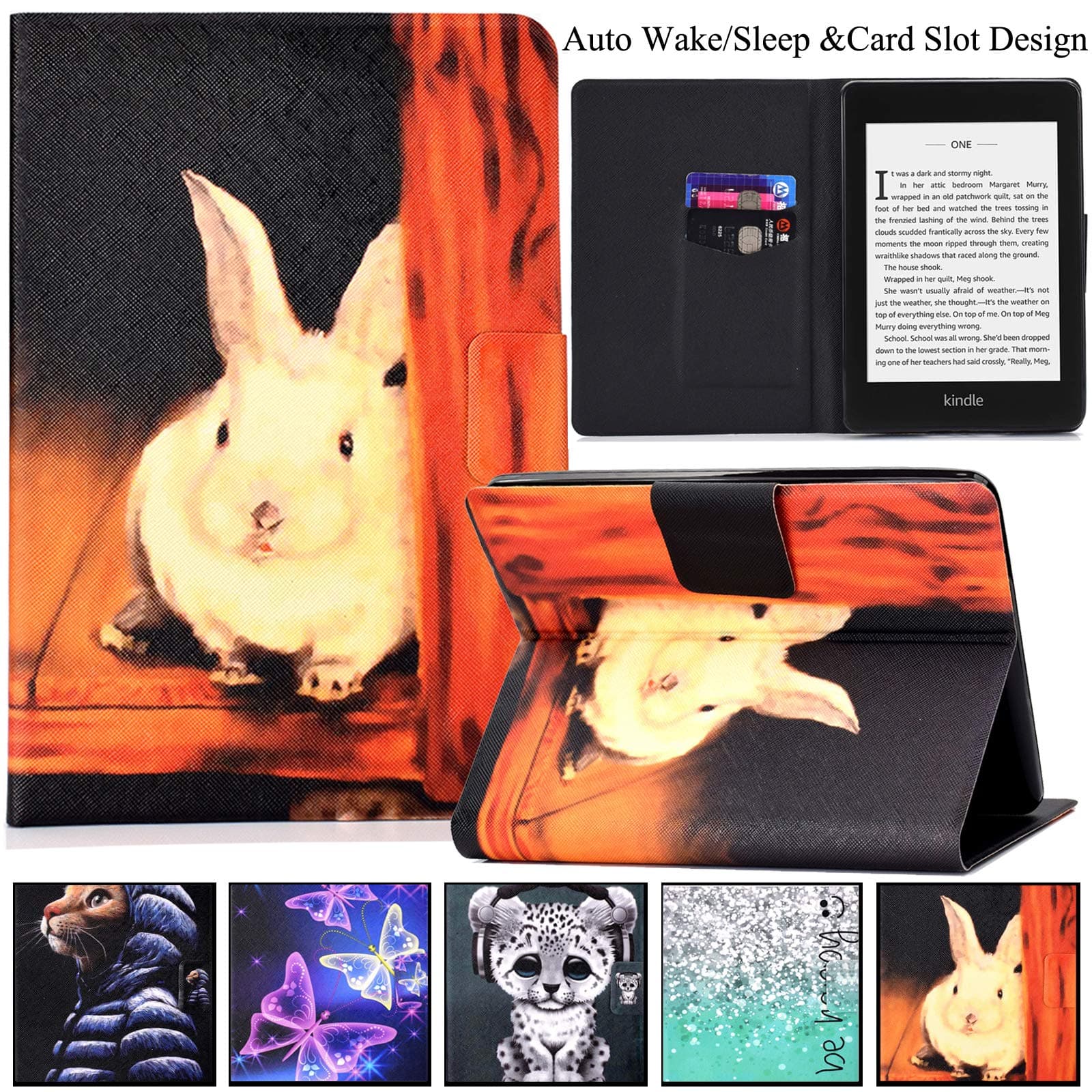 Artyond Kindle 10th Generation 2018 Case, PU Leather Folio Slim Smart Cover with Auto Sleep/Wake Card Slot Case for All-New Amazon Kindle Paperwhite (10th Generation, 2018 Release), Golden Rabbit