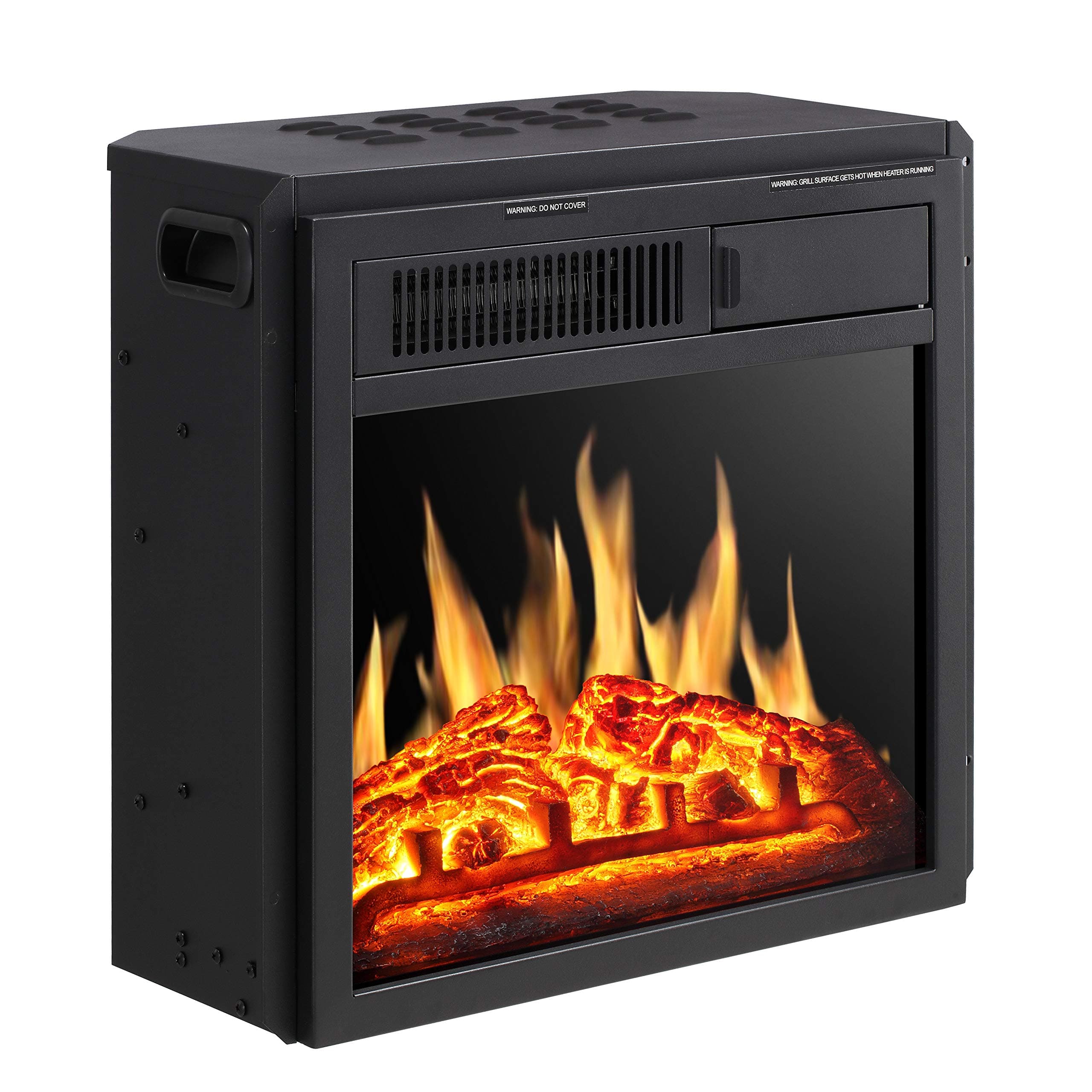 Joy Pebble Freestanding Electric Fireplace Insert with Realistic Flame and Remote Black