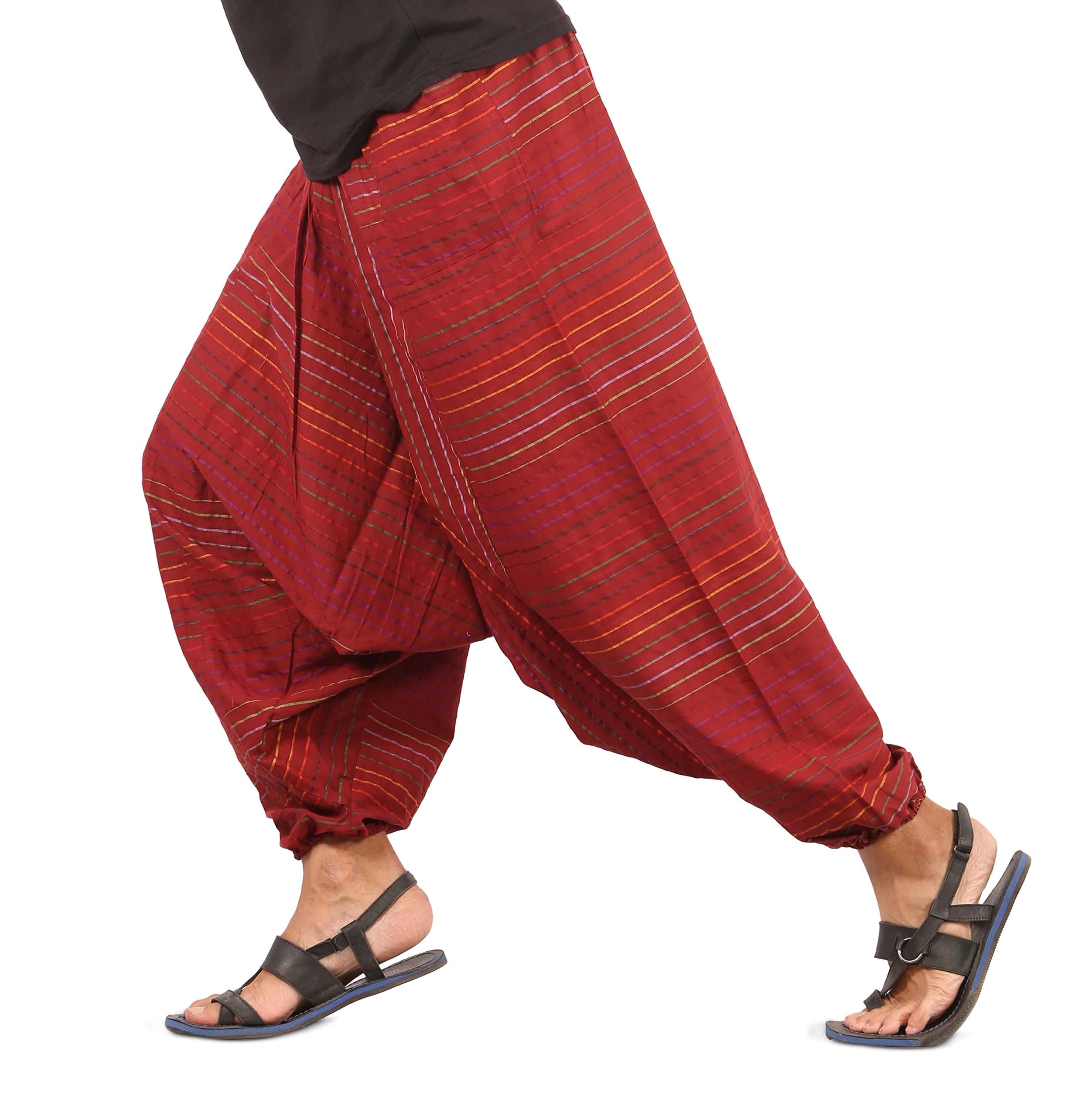 THE HAREM STUDIO Mens Womens Harem Pants Boho Hippie Cotton Handmade Sarouel Baggy Trousers - Stripes Design