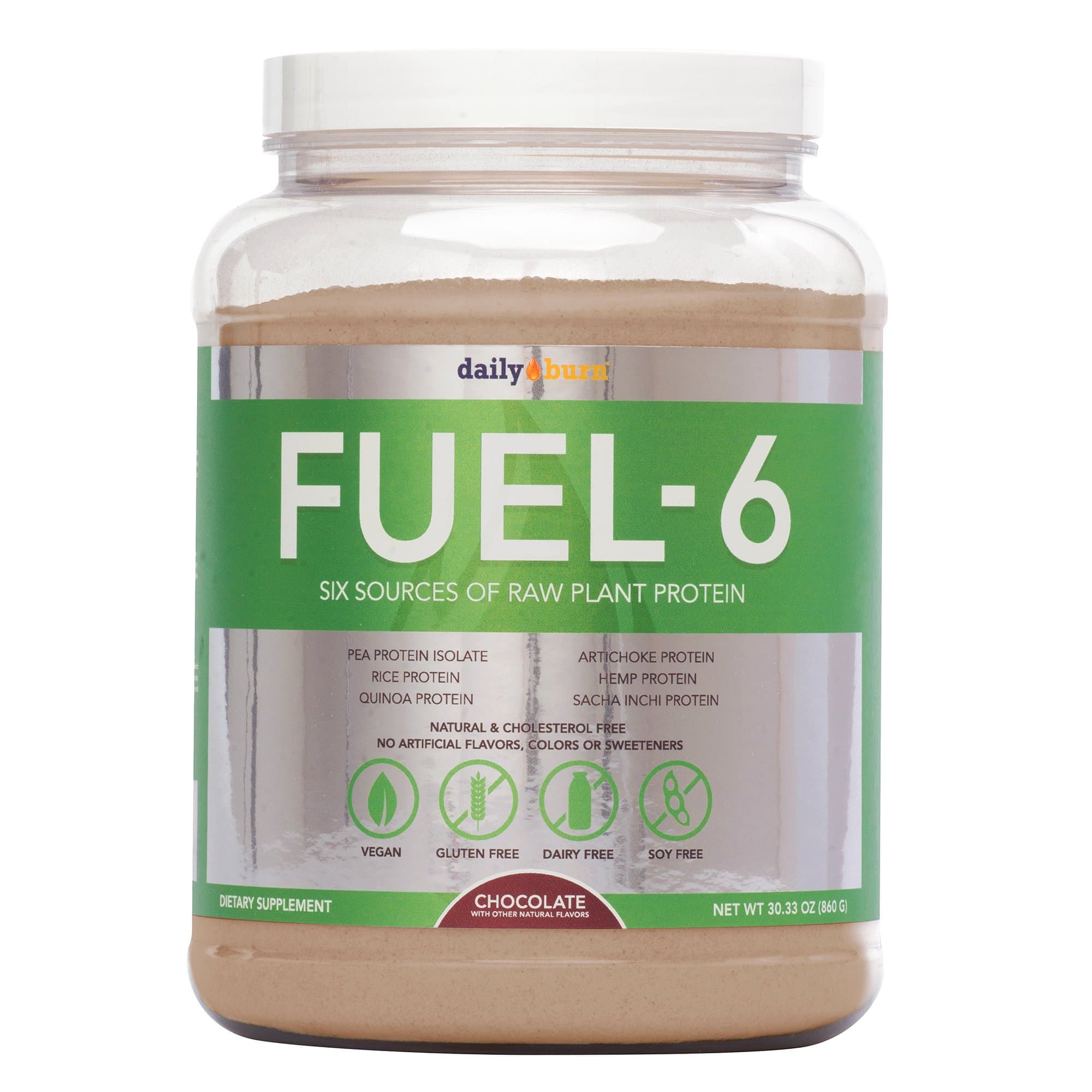 Great Tasting, Non Gritty Fuel-6 Chocolate Protein Powder by DailyBurn: 100% Vegan, Gluten-Free, Dairy-Free, Soy-Free (886 Grams/31.25oz, 20 Servings)