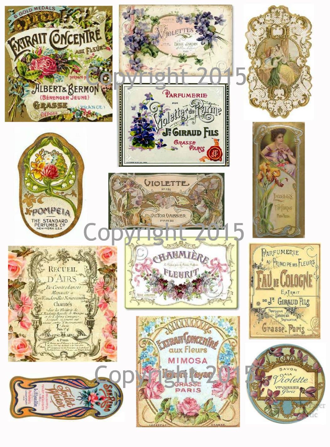 Victorian Vintage Perfume Labels Collage Sheet #105