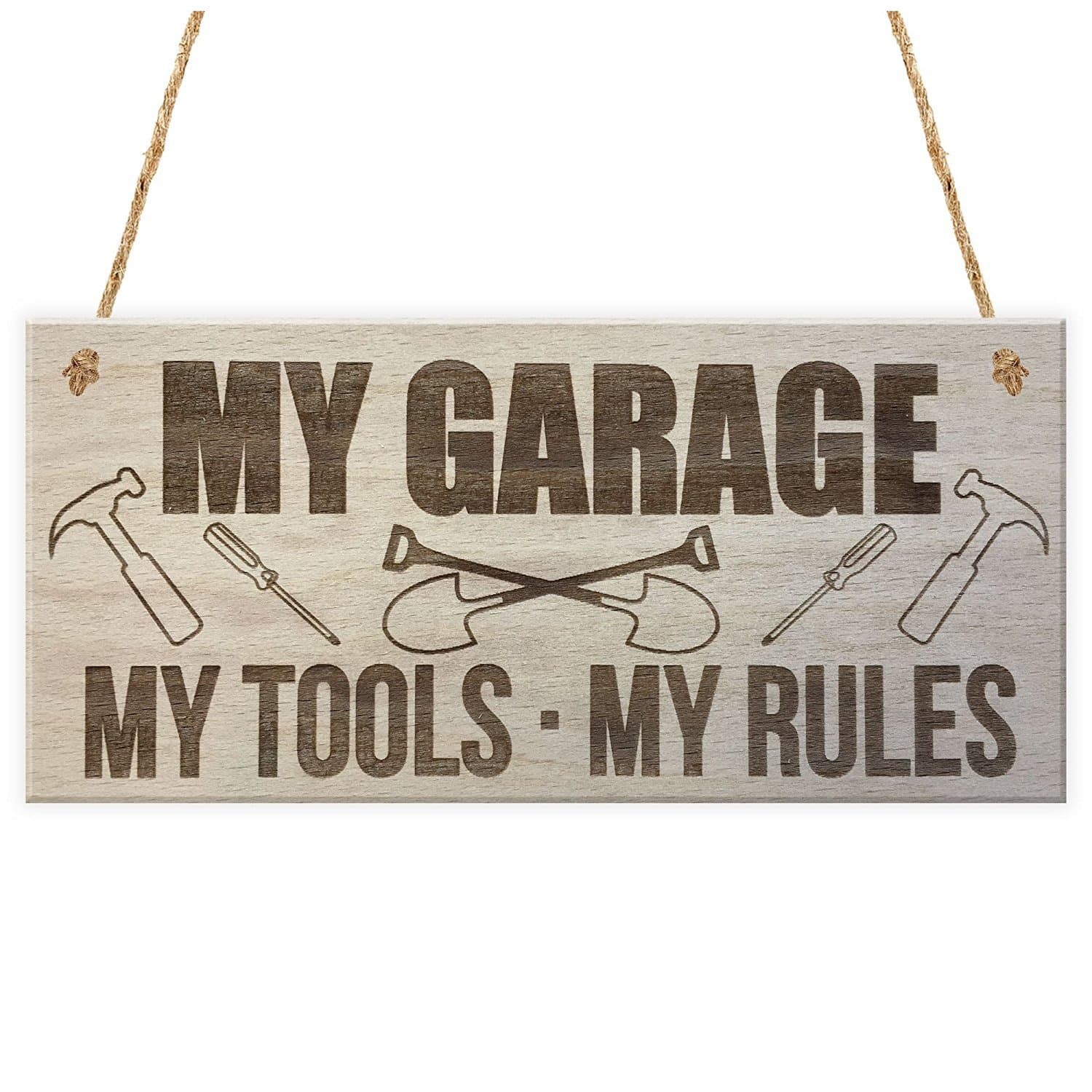 Aianhe My Garage My Tools My Rules Man Cave Shed Hanging Wood Plaque Signs 10"x5"