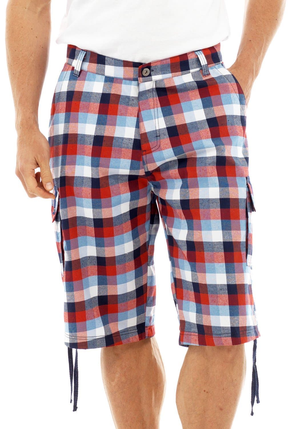 Bold Check Print Beach Pool Swimming Cargo Knee Length Shorts