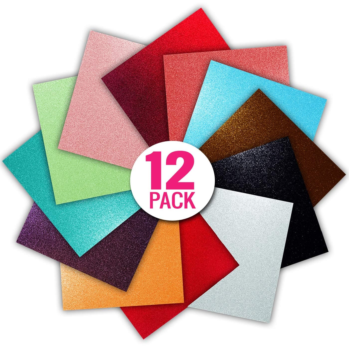 Craftopia USA Glitter Vinyl Self Adhesive Vinyl Sheets 11.75" x 11.75"| Compatible with Cricut Silhouette Cameo Craft Cutters | 12 Pack Assortment Craft Vinyl | Stick to Glass, Plastic, Metal & More