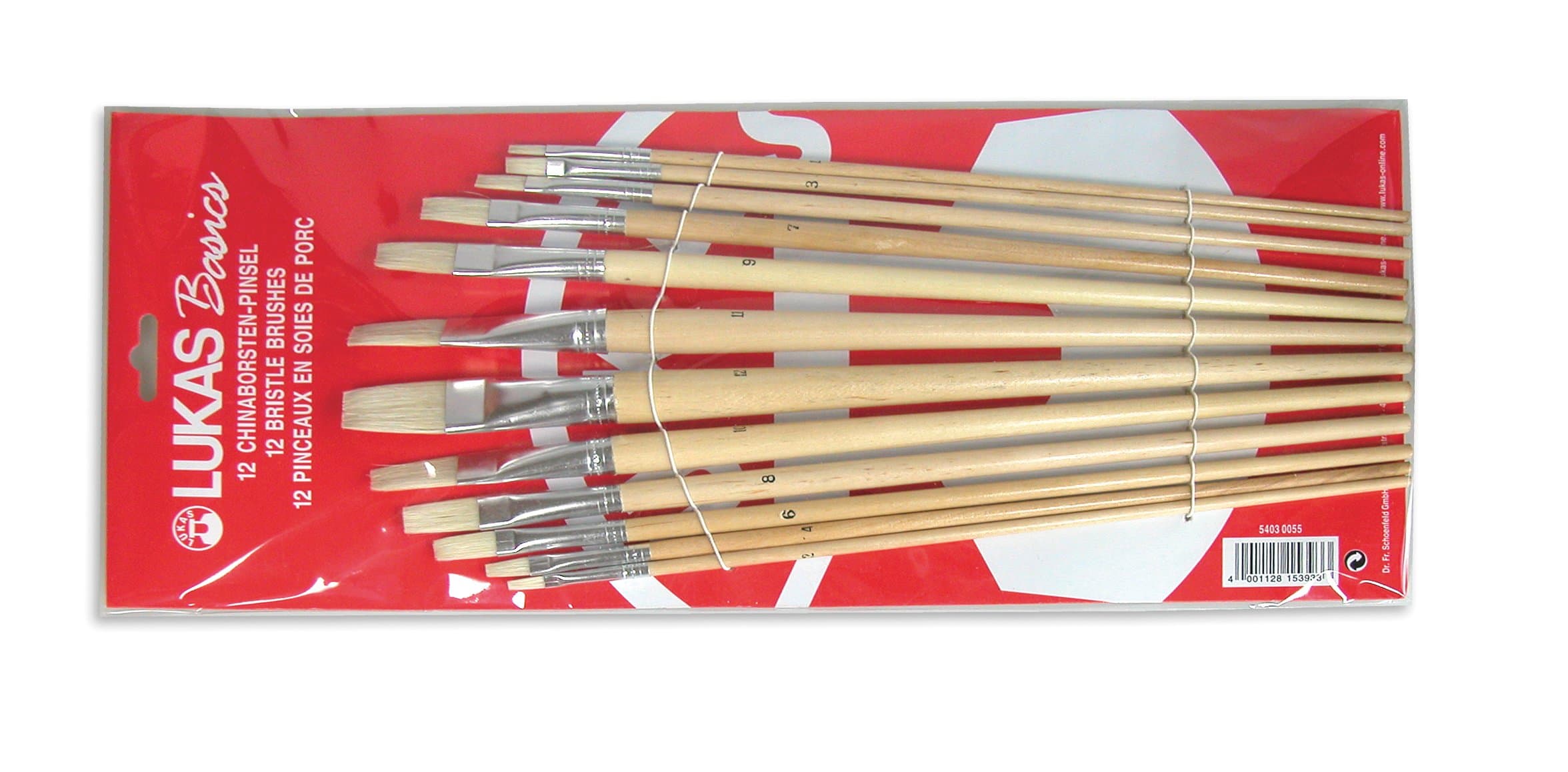 Lukas basics pure bristle paint brush starter set, 12 deck paint, oil, acrylic and gouache brush, size 2 to 24