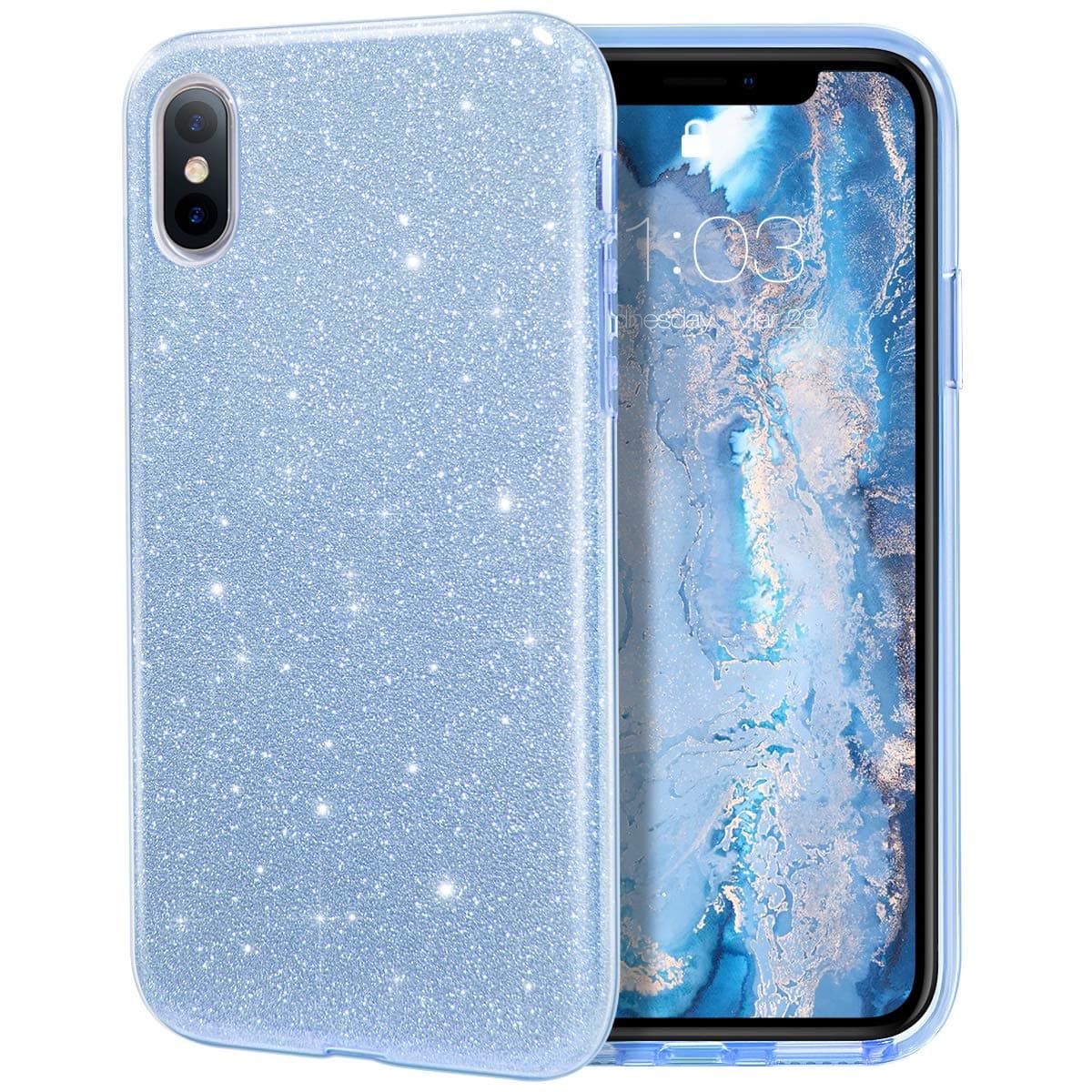 MILPROX Compatible for iPhone Xs MAX Case Glitter Luxury Shiny Sparkly Silm Bling Crystal Clear, 3 Layer Hybrid, Protective Soft Case Compatible for iPhone Xs MAX