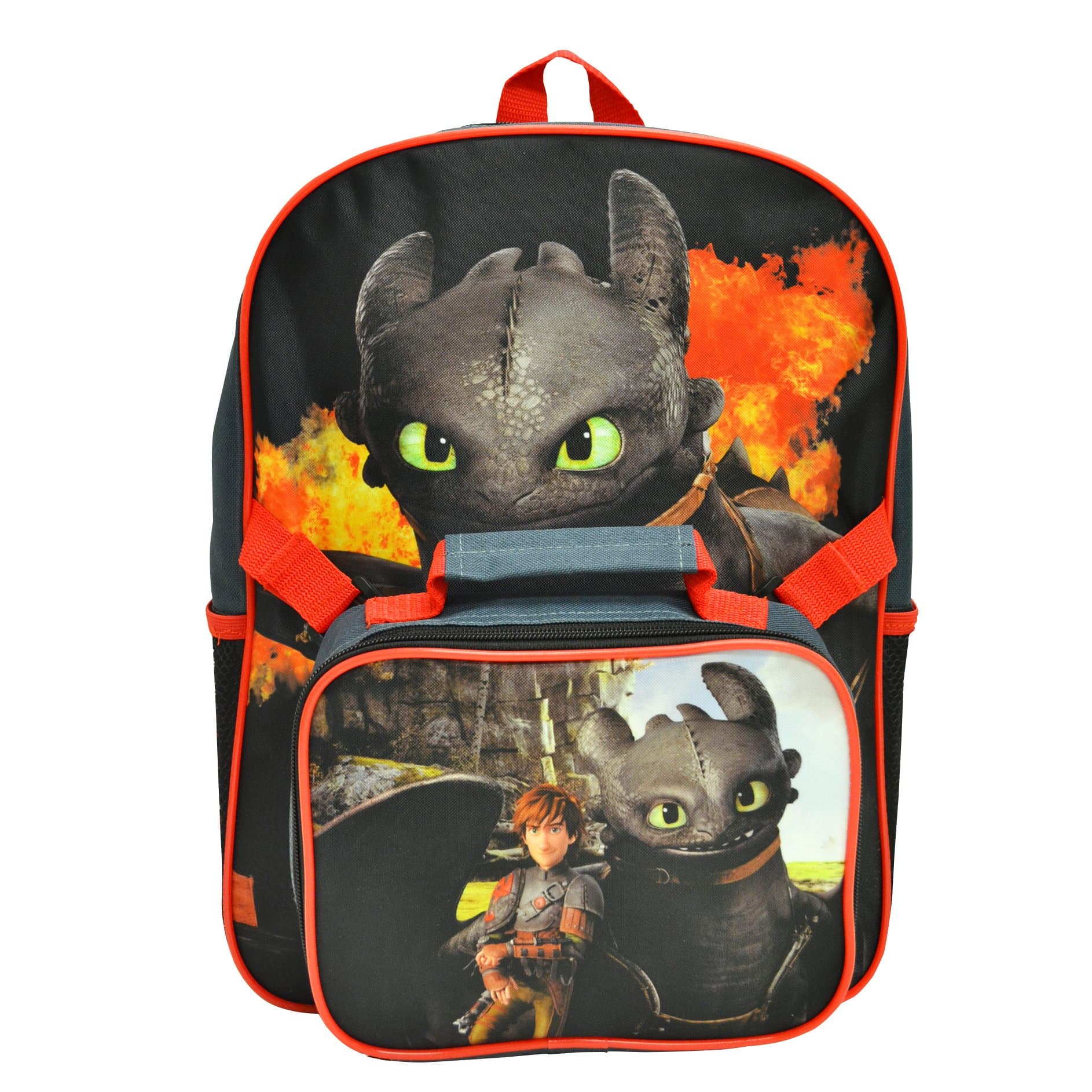 How to Train Your Dragon Multicolored Kids Backpack Detachable Lunch Kit Set 15"