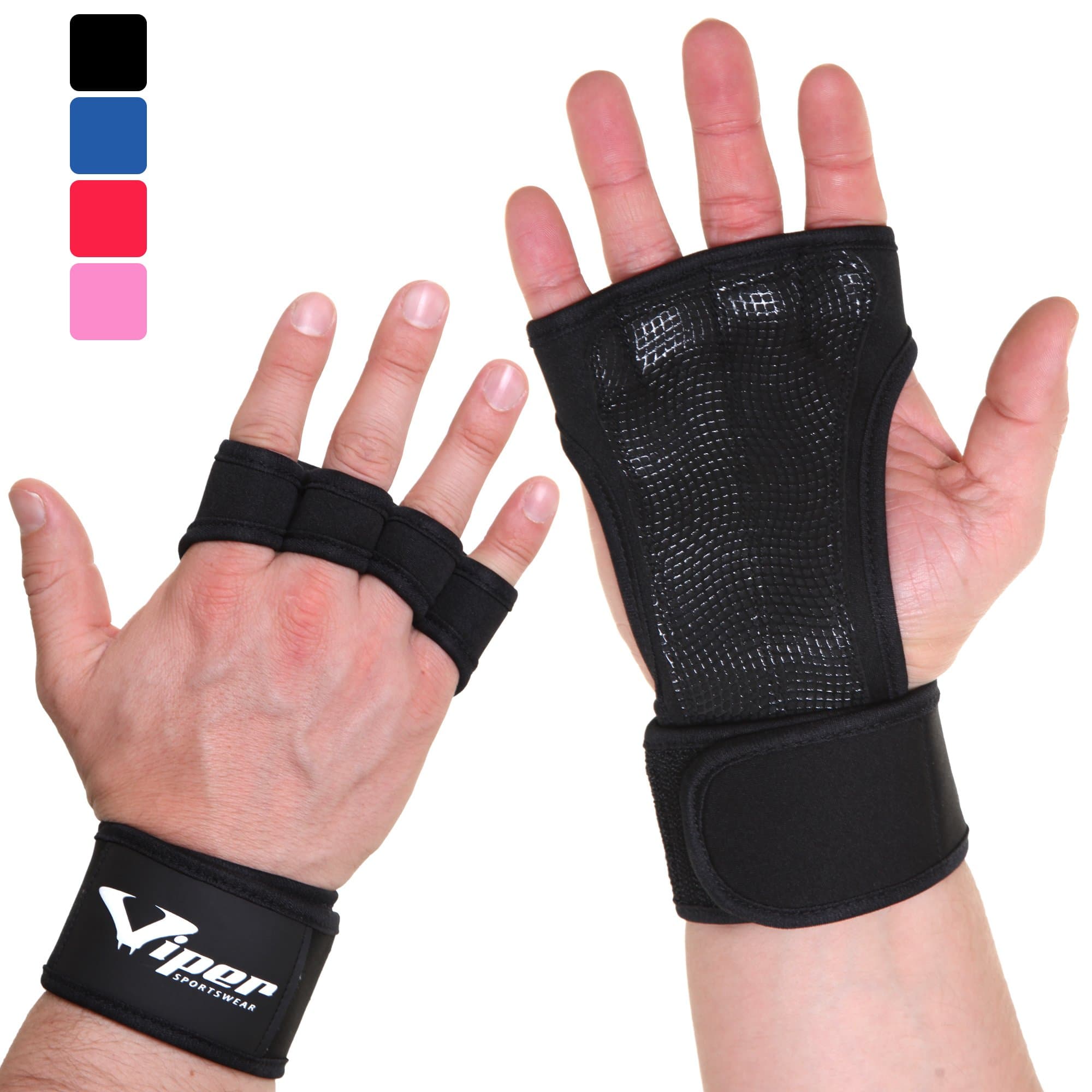 Crossfit Gloves Hand Grips - Suitable for Pull Up Bar, Gym, Weightlifting, Deadlift, Calisthenics, Gymnastics, Fitness Workout Training - Fingerless, Leather, Padded Palm Guard With Wrist Wrap Support
