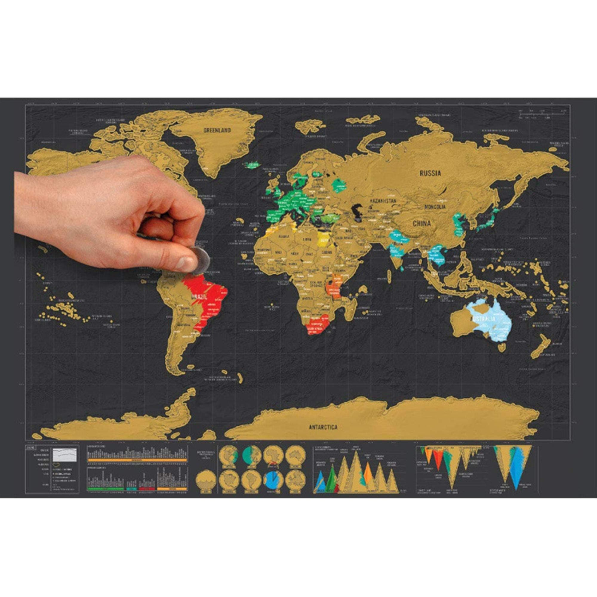 Global Walkabout Scratch Off Map – Deluxe Travel Size World Map Poster – Countries and Facts – Travel Gift