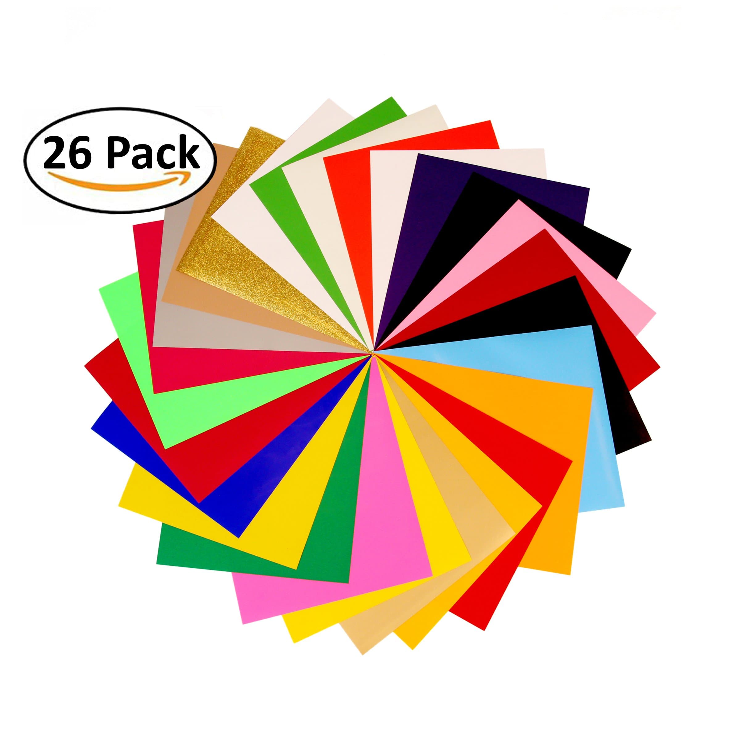 26-Pack Iron On Heat Transfer Vinyl Bundle 12" x 10" - HTV Vinyl Bundle Contains 1 Glow in the Dark Sheet, 1 Gold Glitter Sheet and 24 Regular PU HTV Vinyl Sheets for Silhouette Cameo and Cricut