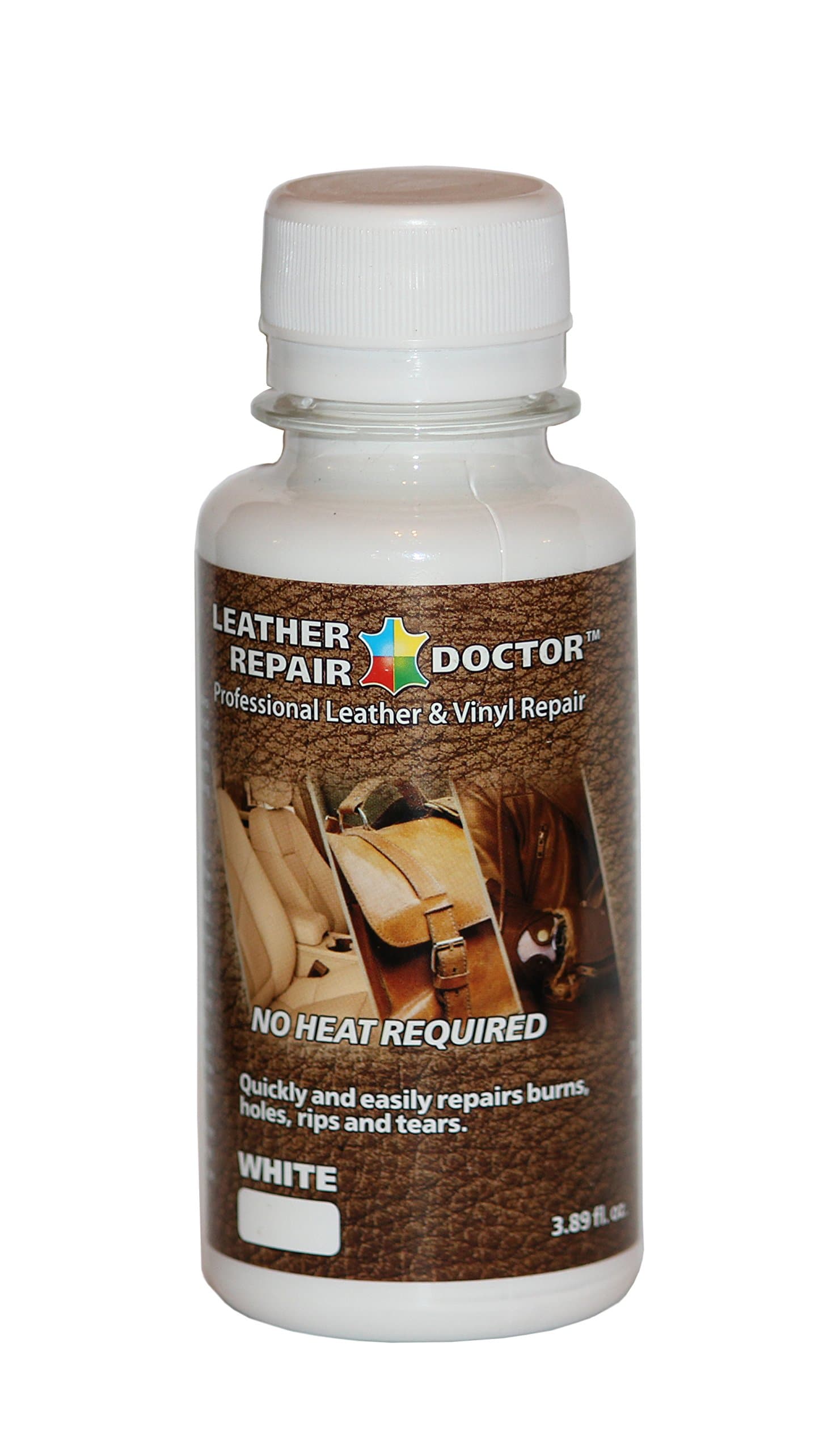 White Leather & Vinyl Repair Solution - No-Heat, Fast Drying, 3.89 oz. - Furniture, Car Seats, Chair, Couch, Jacket, Boots, Belt and Purse Repair Adhesive