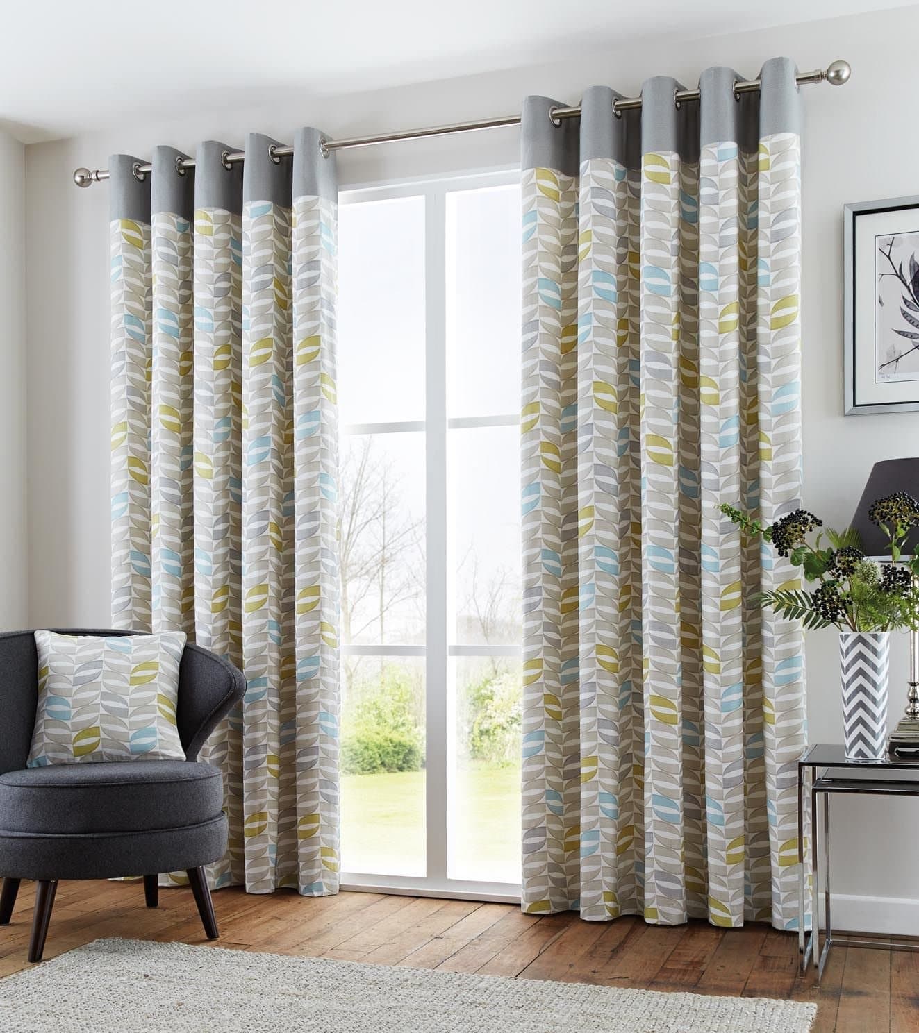 FULLY LINED 100% COTTON DUCK EGG BLUE CREAM EYELET 46" X 72" - 117CM X 183CM RING TOP CURTAINS DRAPES