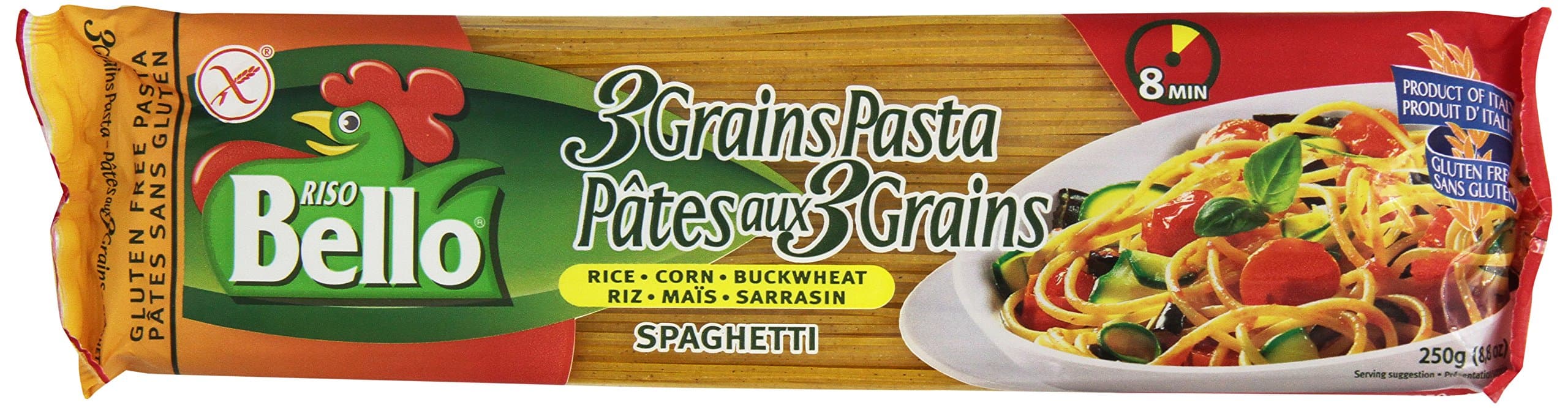 Riso BelloGluten Free 3 Grain Spaghetti Pasta From Riso Bello, 8.8-Ounce Packages (Pack of 8)