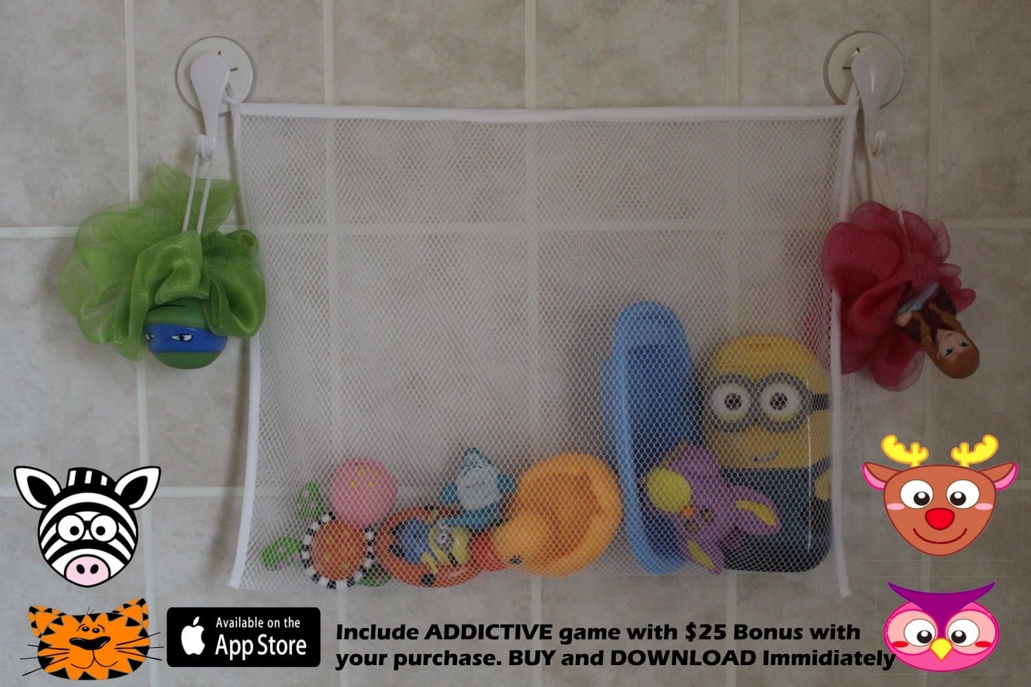 Little Peas Bath Toy Organizer with Storage Bin and Suction Cup