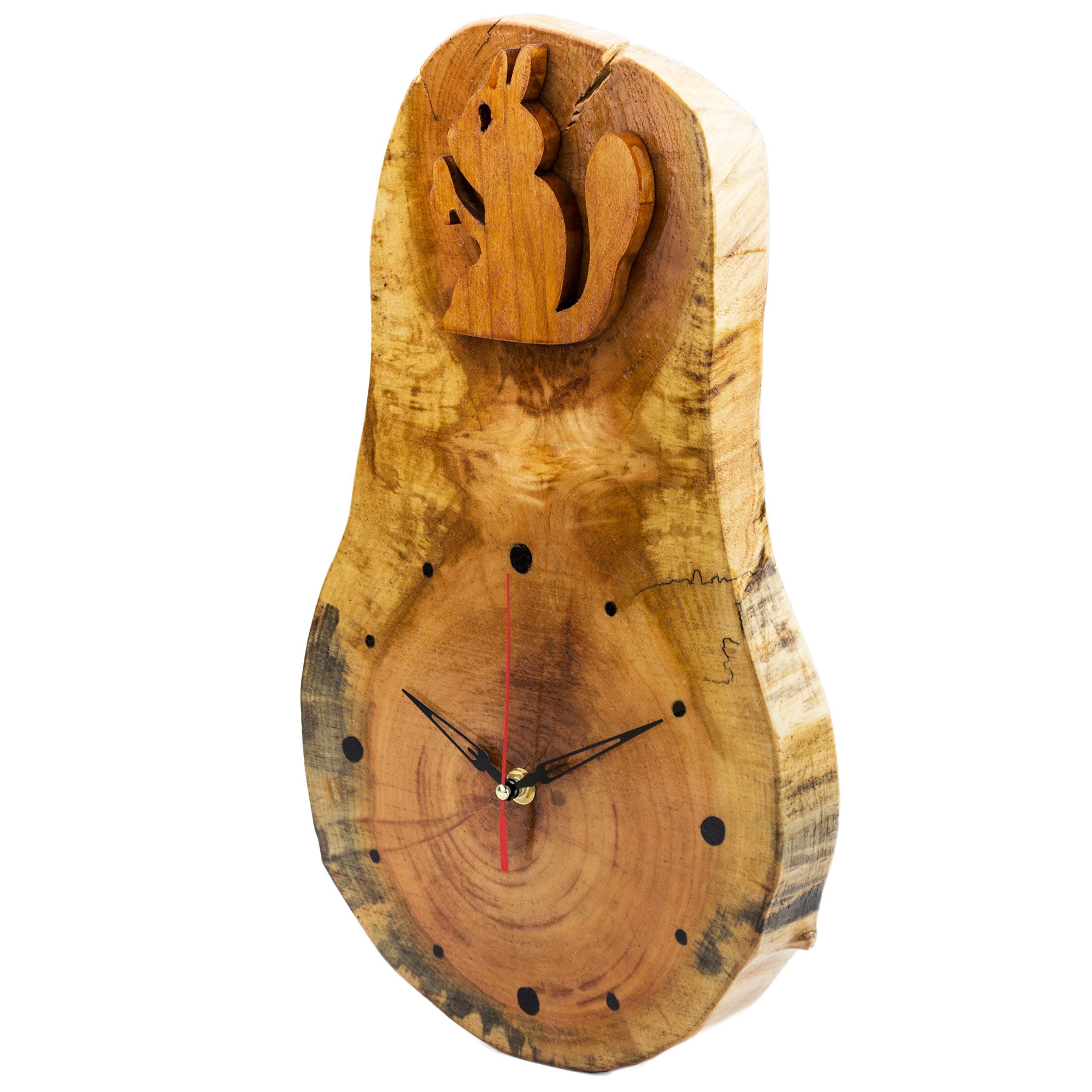 Unique Wall Clock Handmade Wooden Rustic Watch Squirrel Decor Battery Operated