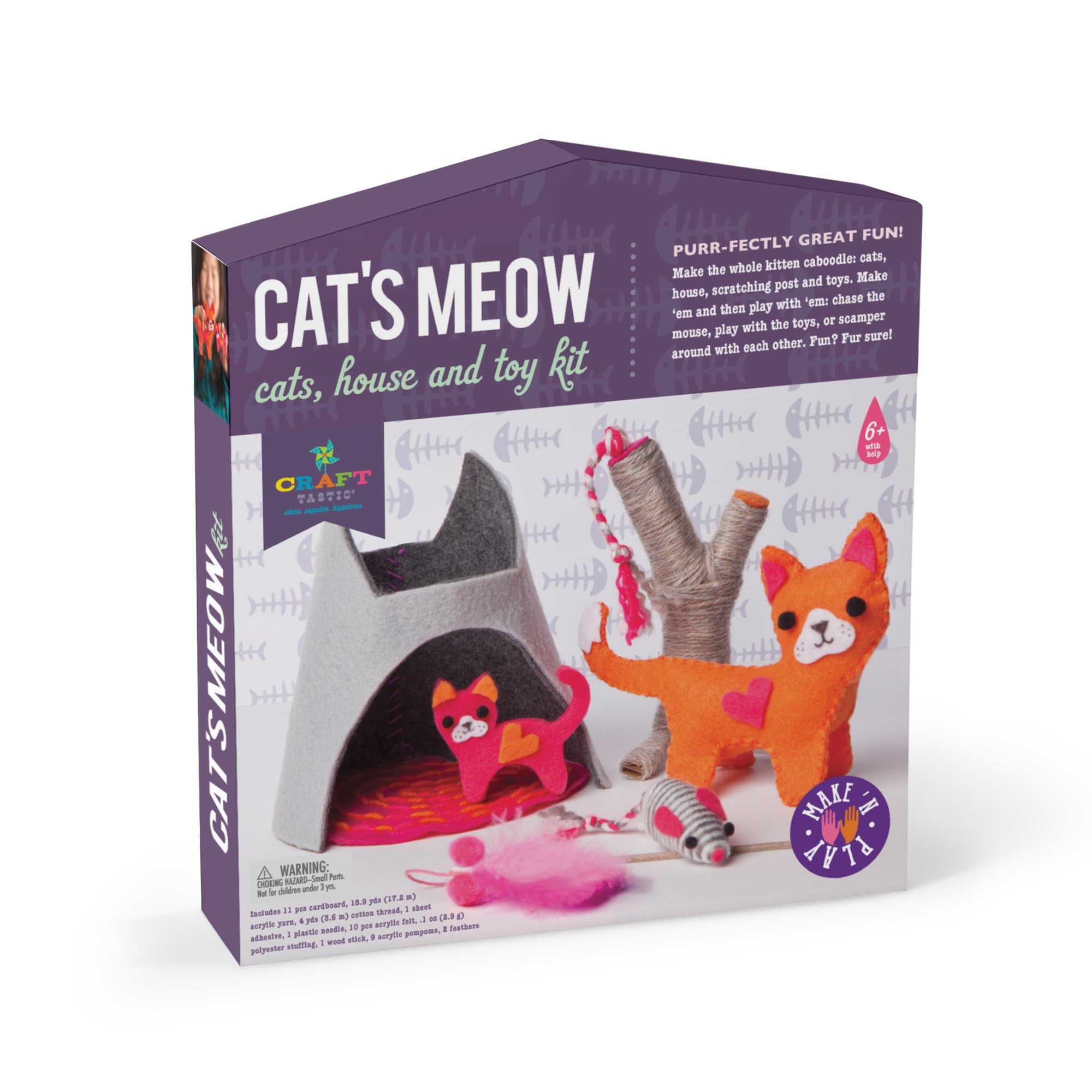Craft-tastic – Cat's Meow – Make and Play Kit Includes Cat and Kitten-Themed Craft Projects