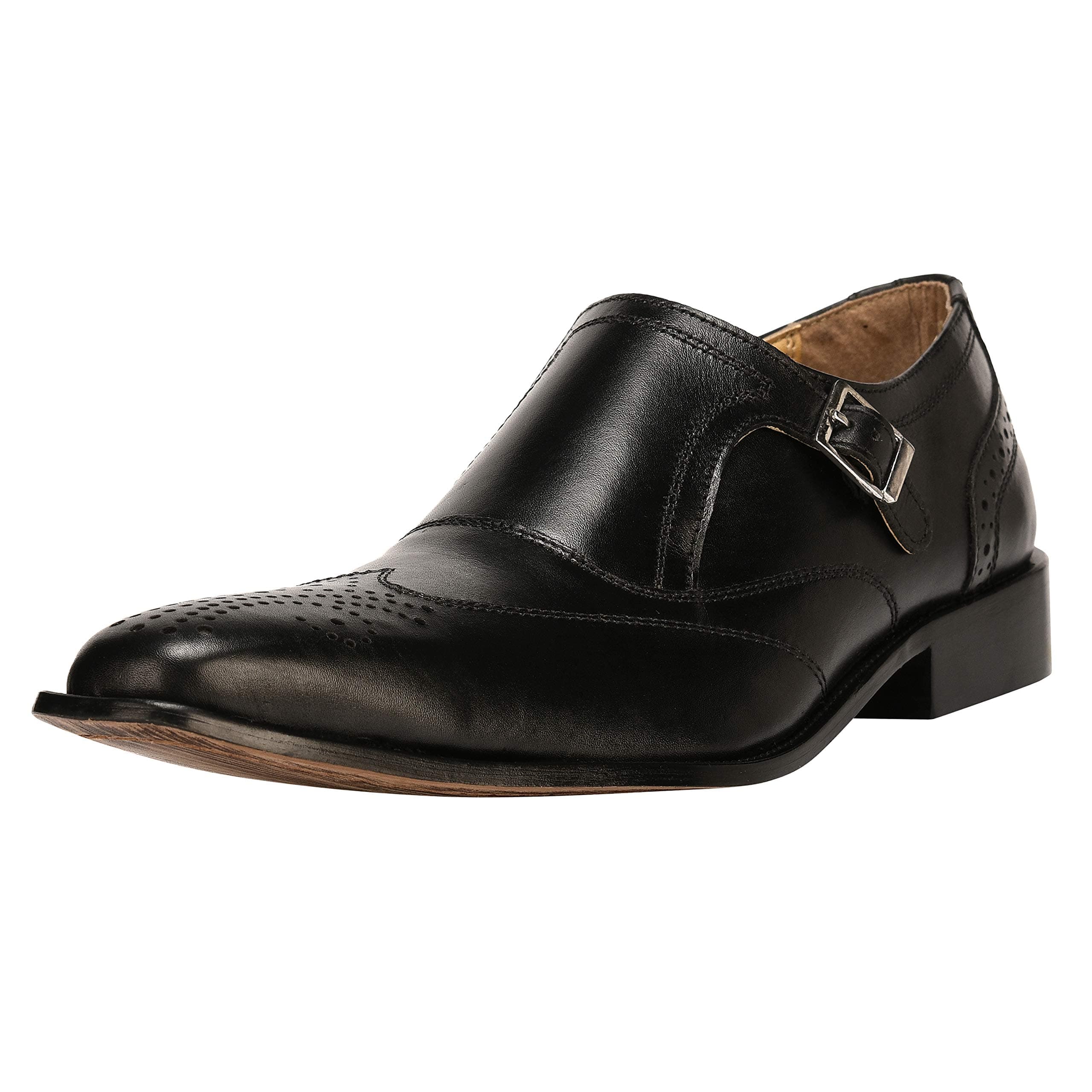 Liberty Men's Single Monk Strap Genuine Leather Classic Wingtip Brogue Dress Shoes