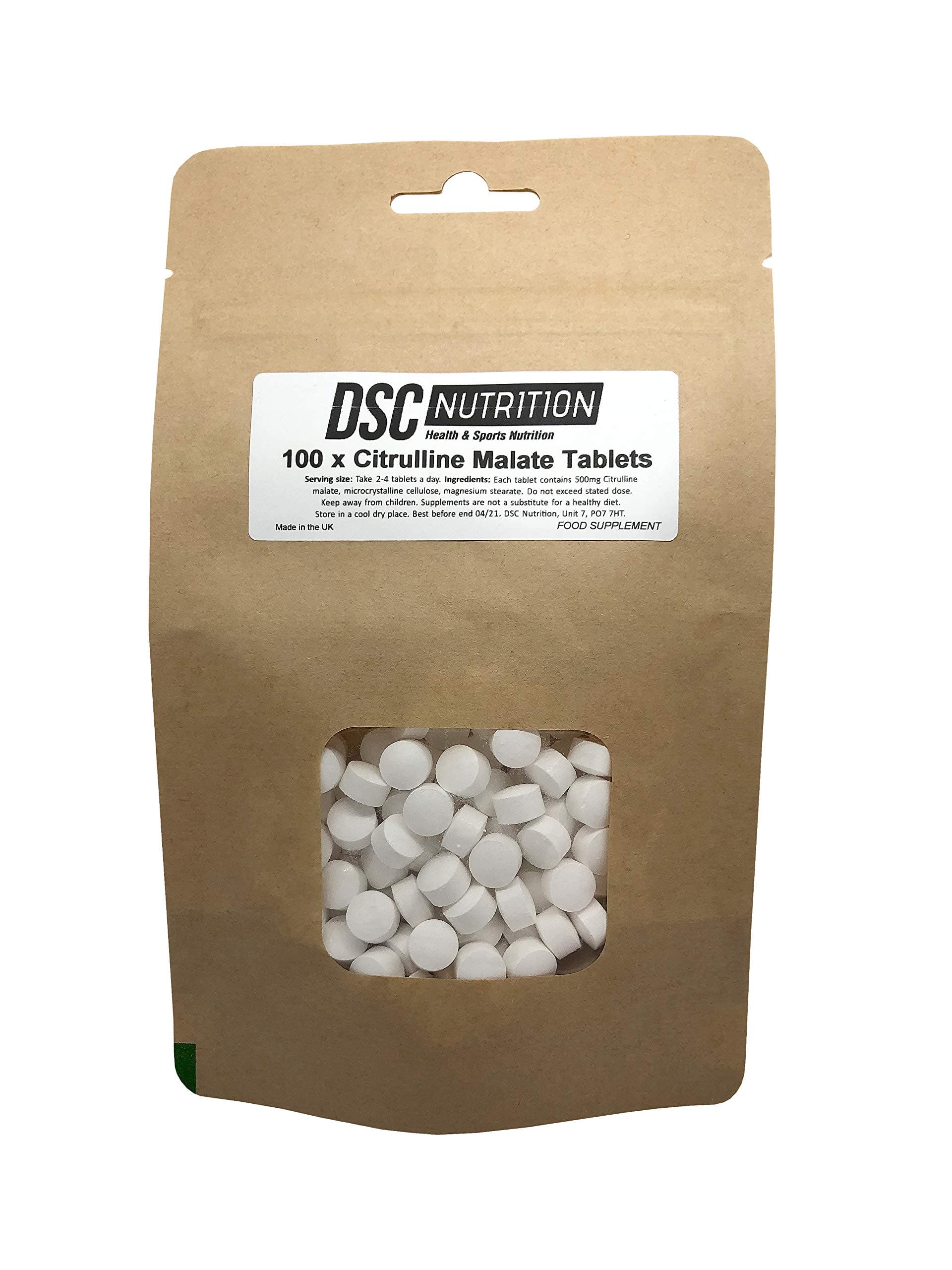 Citrulline Malate Tablets - Vegan - 100 Pack - 2000mg/serving - UK Made