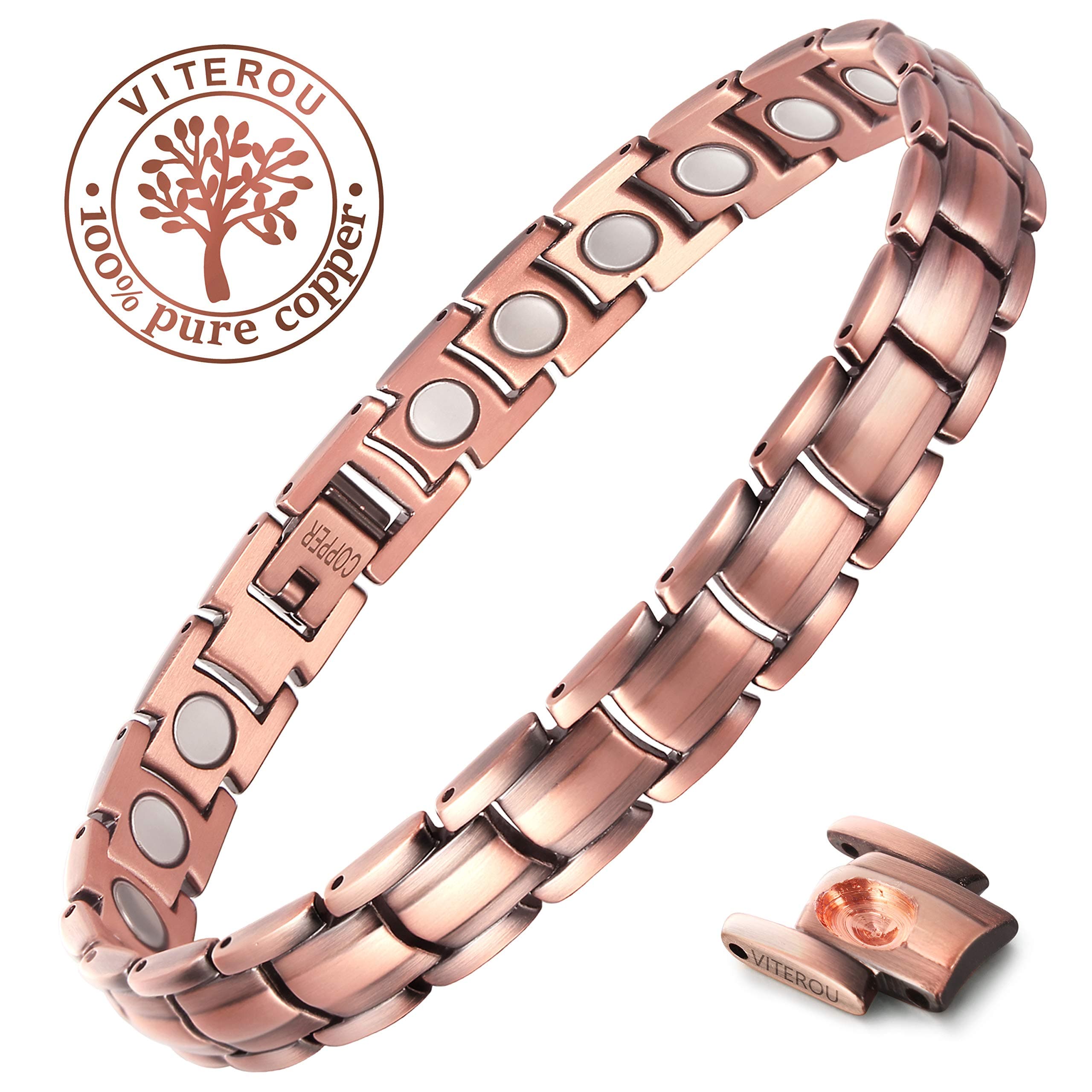 VITEROU Womens Magnetic Solid Pure Copper Therapy Anklet with Healing Magnets Pain Relief for Arthritis,3500 Gauss