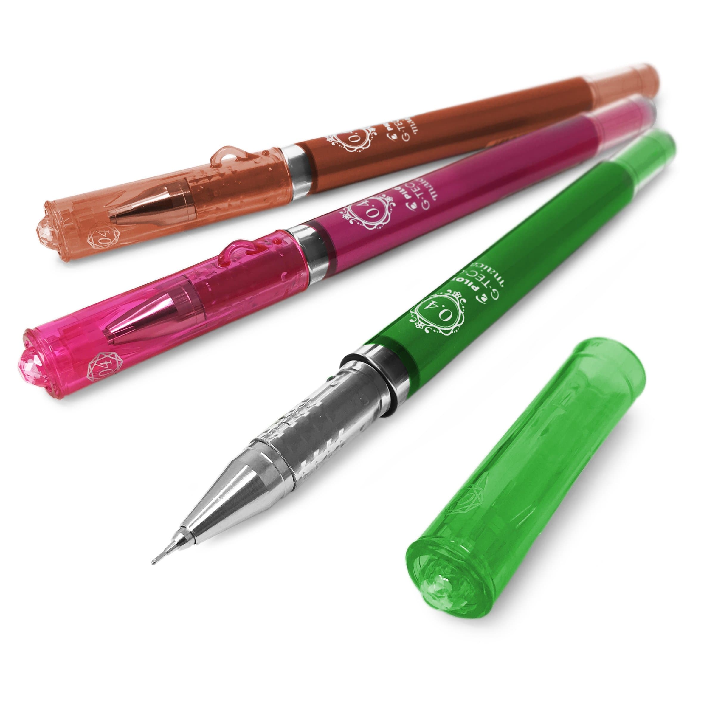 Pilot Maica - G-TEC-C Ultra Fine 0.4mm Rollerball Pen - Green, Pink and Brown Ink - Assorted set of 3