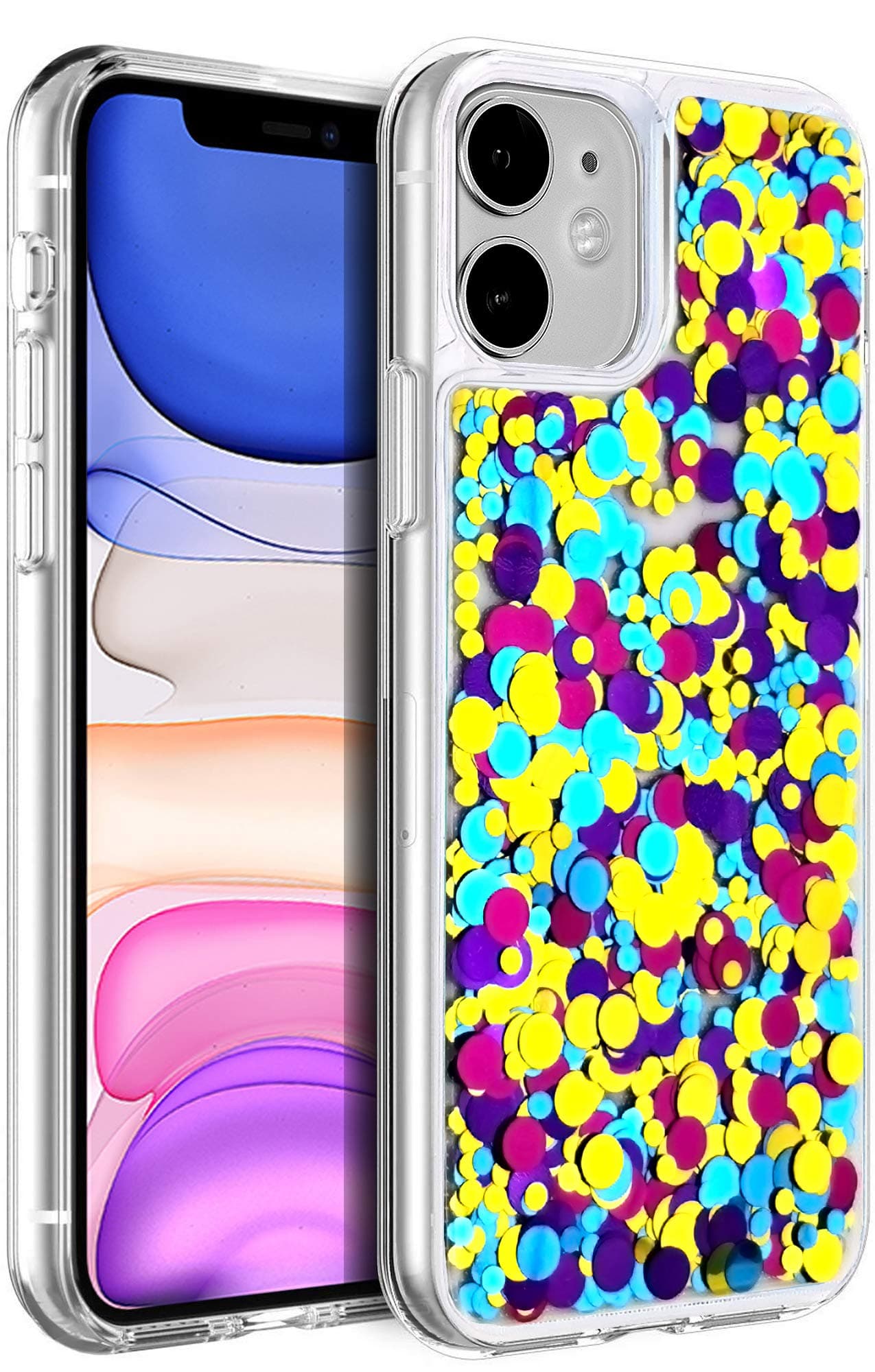 Waterfall Confetti Case for iPhone 11 (6.1 inch) Clear Soft TPU Liquid Quicksand Bling Sequin Sparkle Glitter Bumper Girl Women Cover for iPhone11 (Colorful)