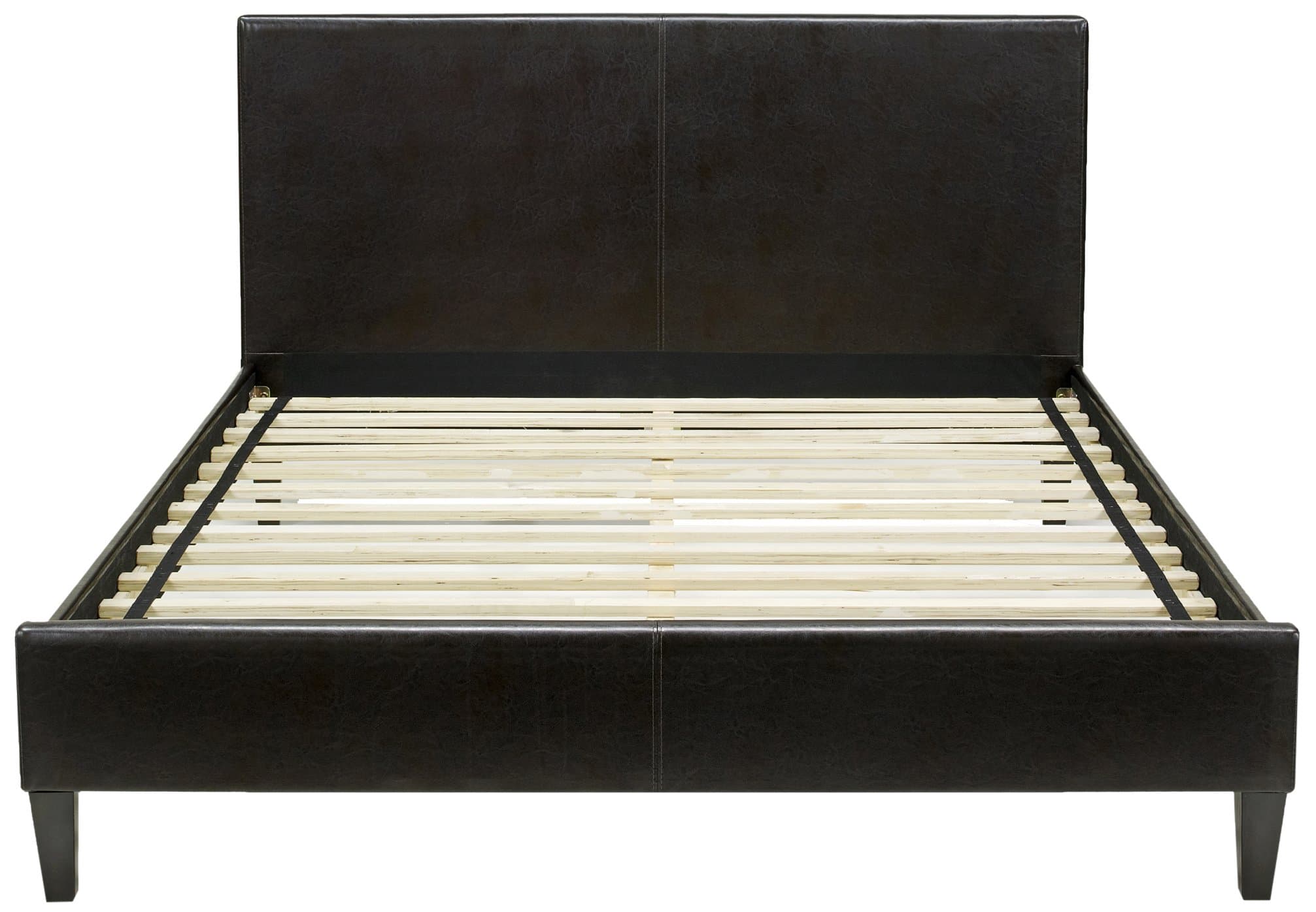 Boyd Sleep Padded Upholstered Platform Bed Frame with Headboard: Faux Leather, Brown, Queen