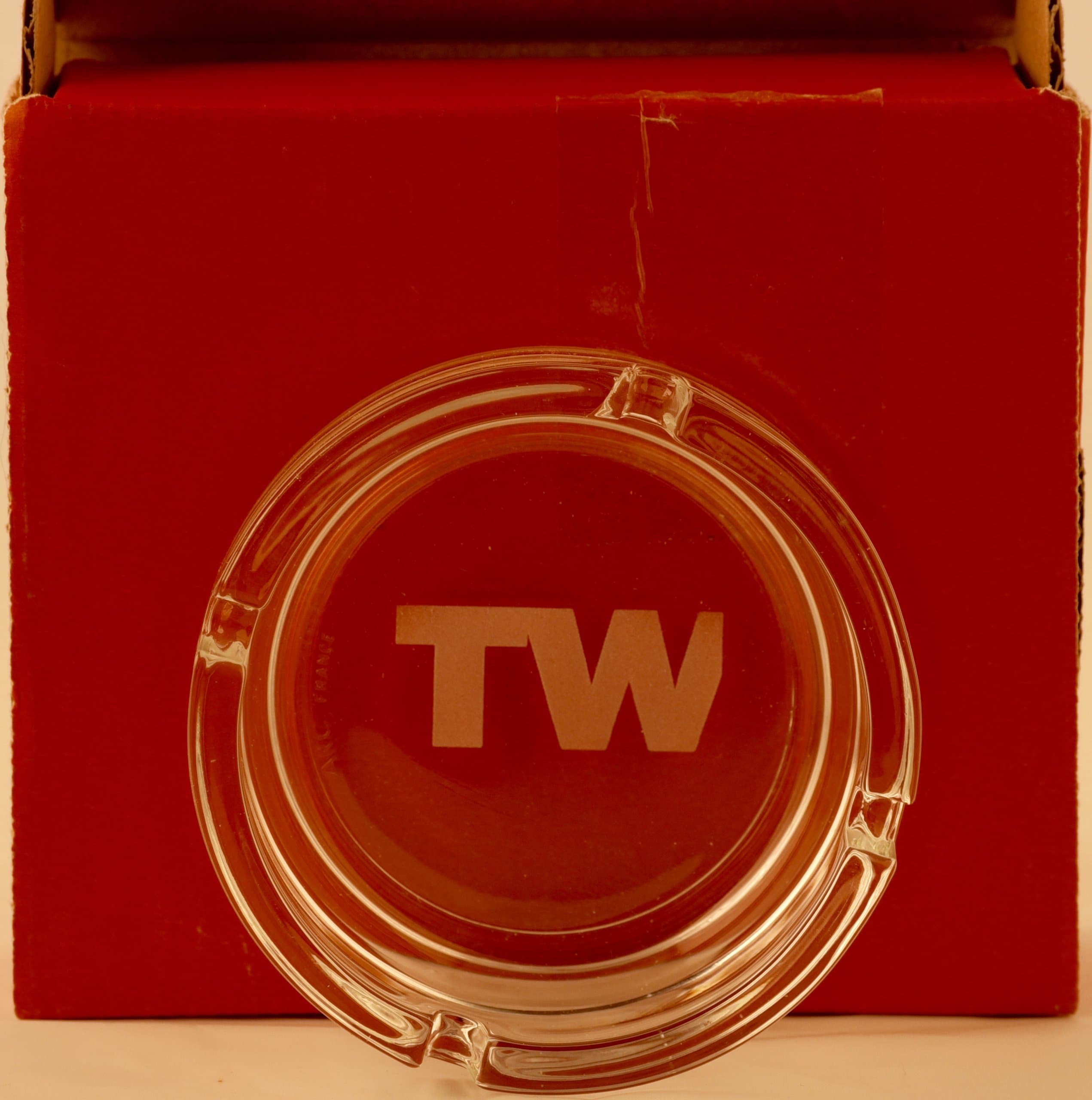 2015 - ARC - Clear Glass Ash Tray - Initials TW in Center